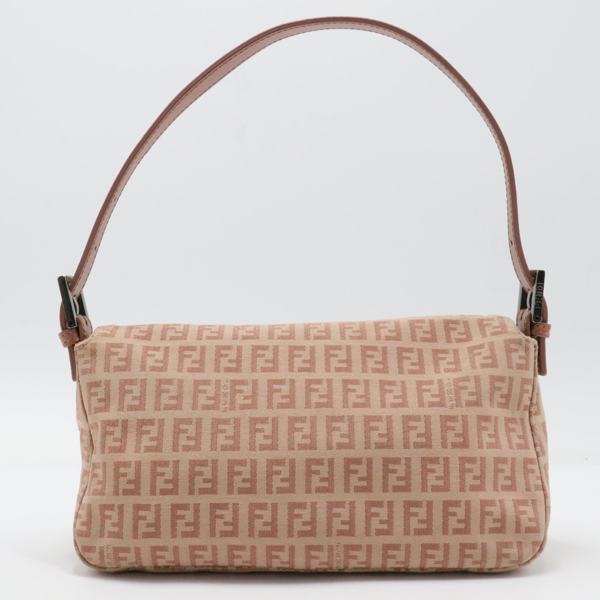 Fendi Pink Zucchino Canvas Double Flap Shoulder Bag Beige