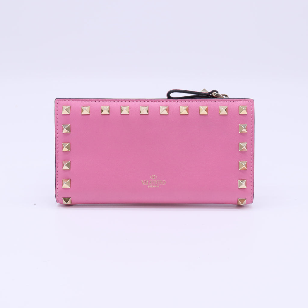 Valentino Garavani Rockstud Leather Zip-Around Continental Wallet W22060