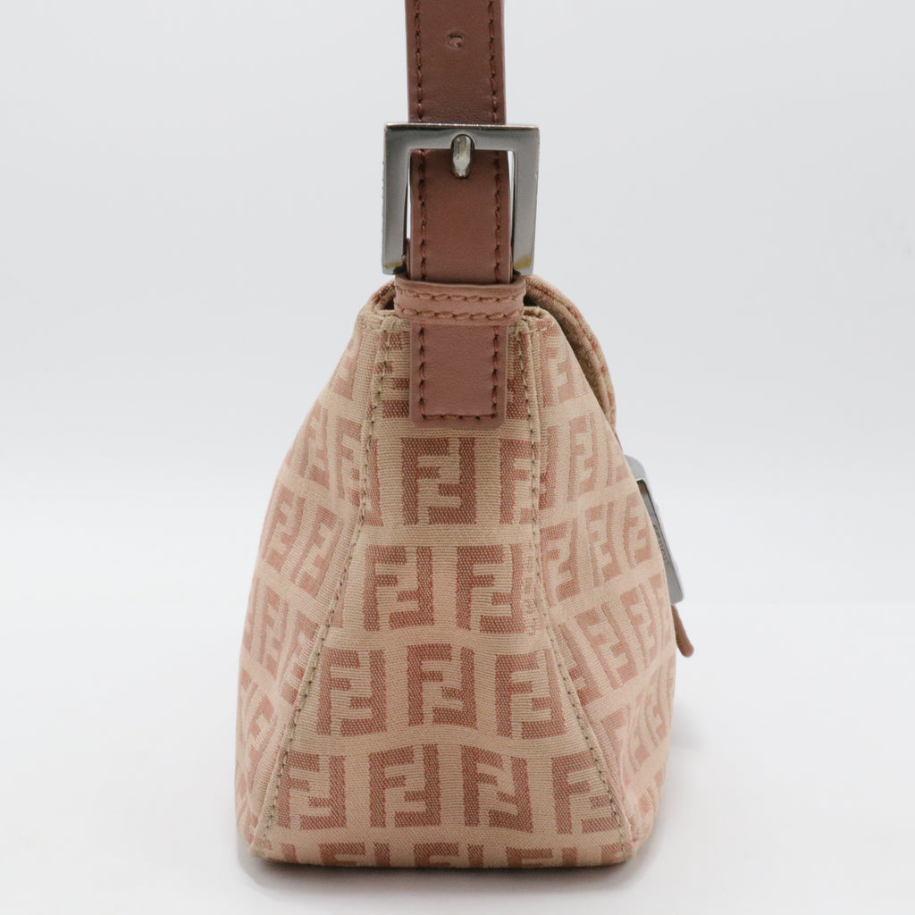 Fendi Pink Zucchino Canvas Double Flap Shoulder Bag Beige