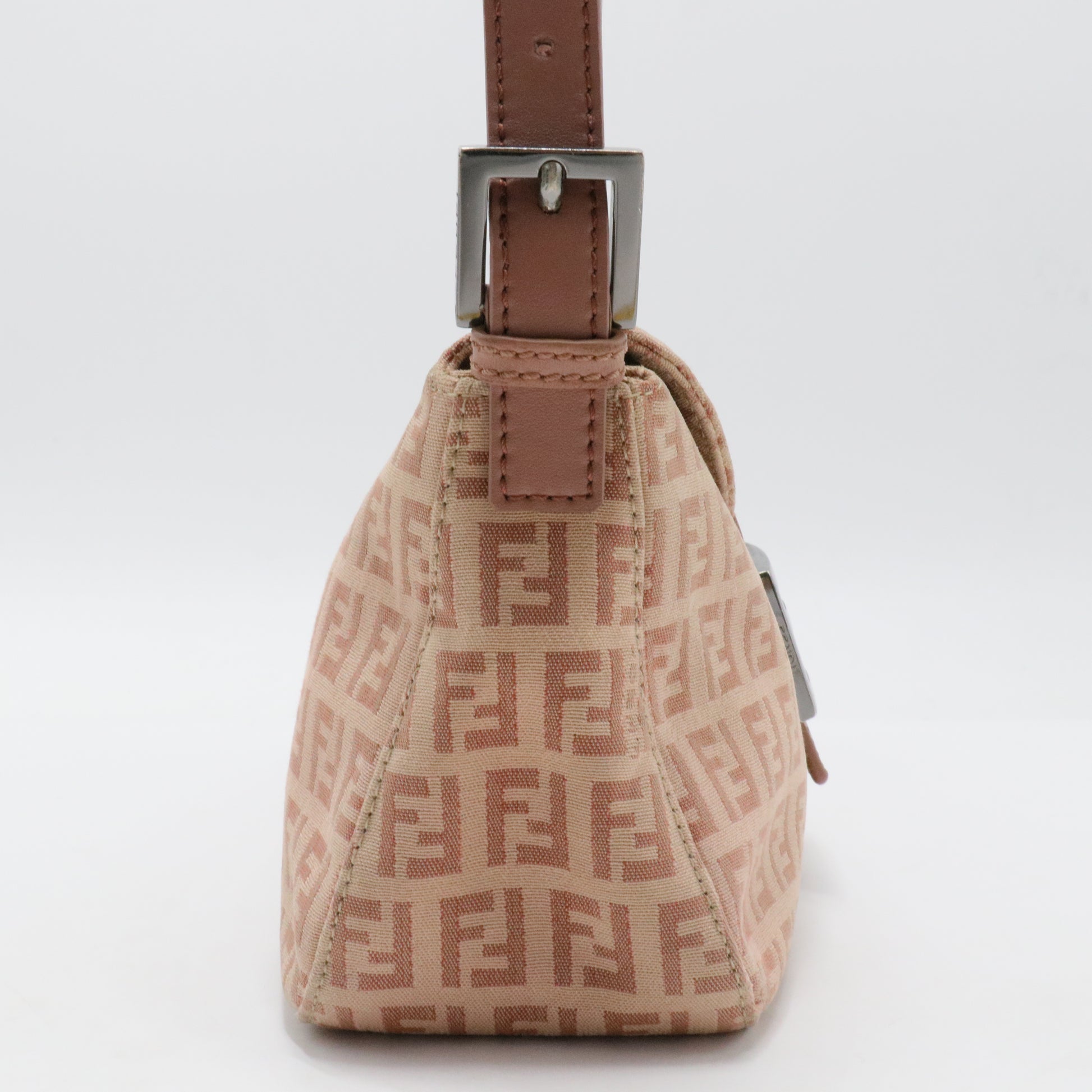 Fendi Pink Zucchino Canvas Double Flap Shoulder Bag Beige