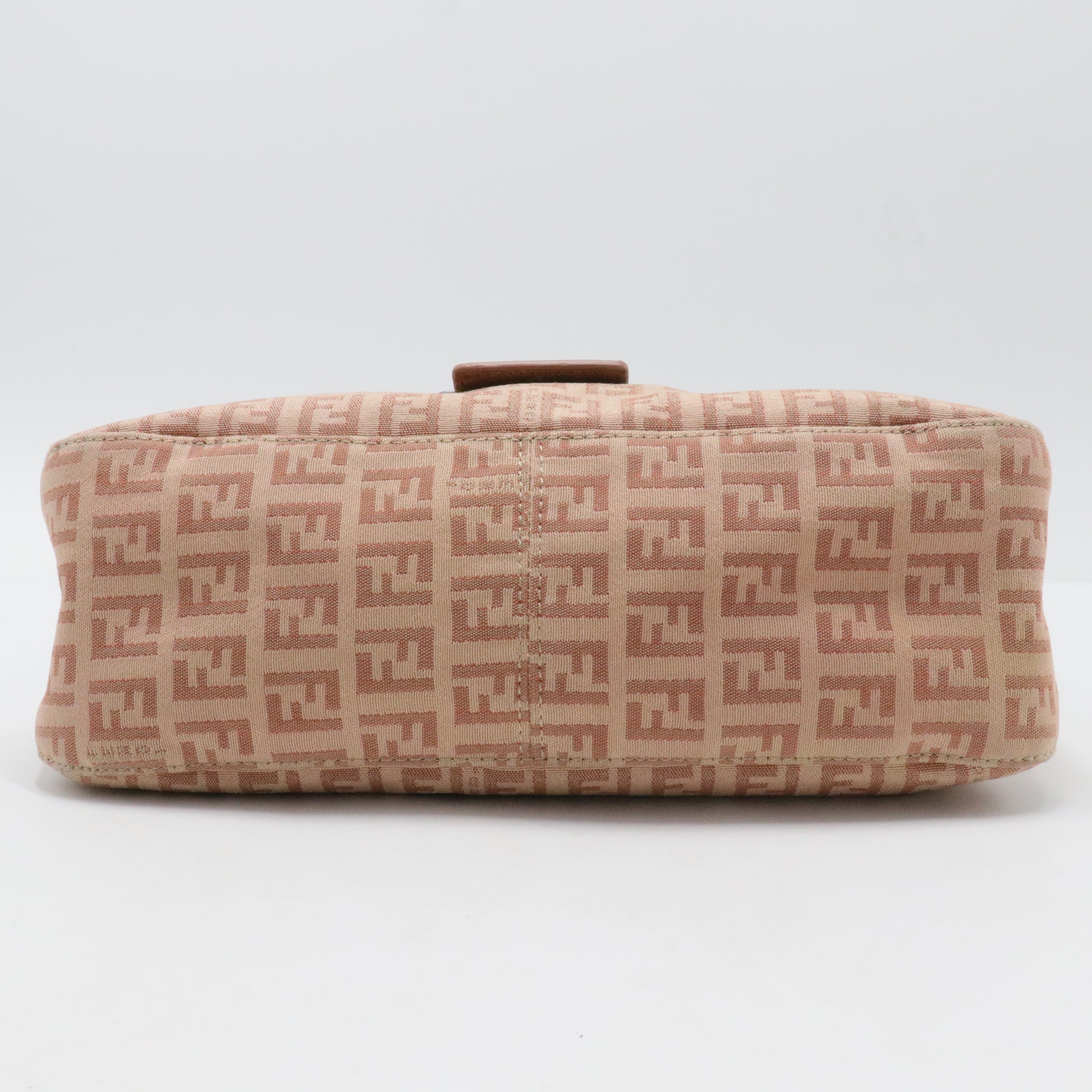 Fendi Pink Zucchino Canvas Double Flap Shoulder Bag Beige