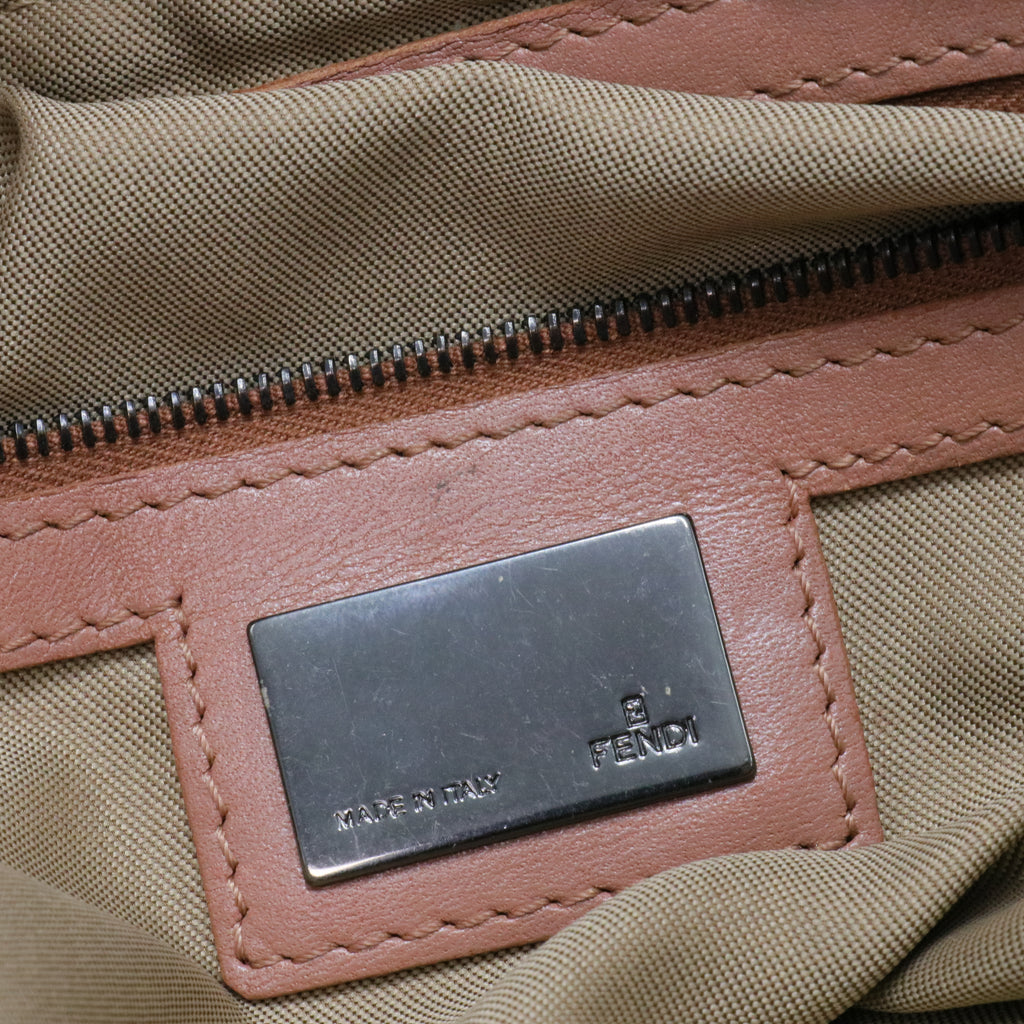 Fendi Pink Zucchino Canvas Double Flap Shoulder Bag Beige