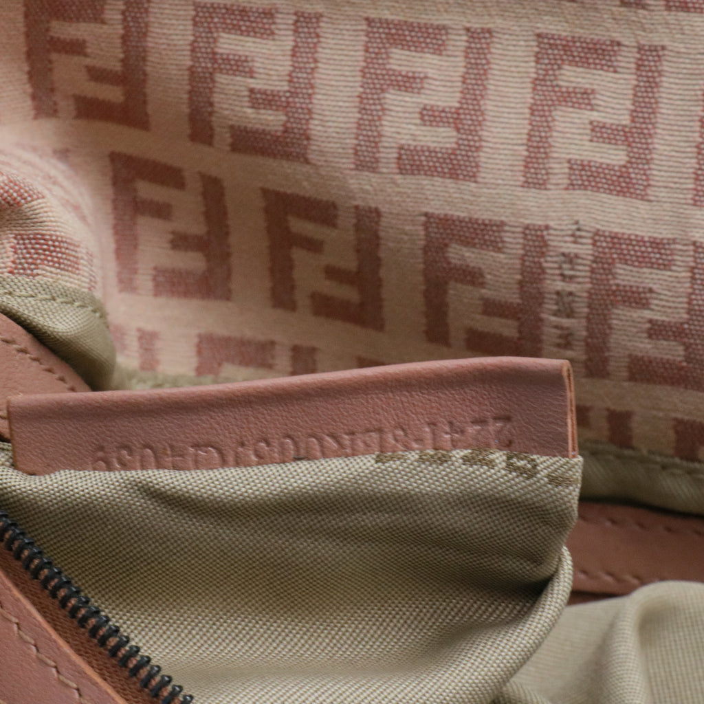 Fendi Pink Zucchino Canvas Double Flap Shoulder Bag Beige