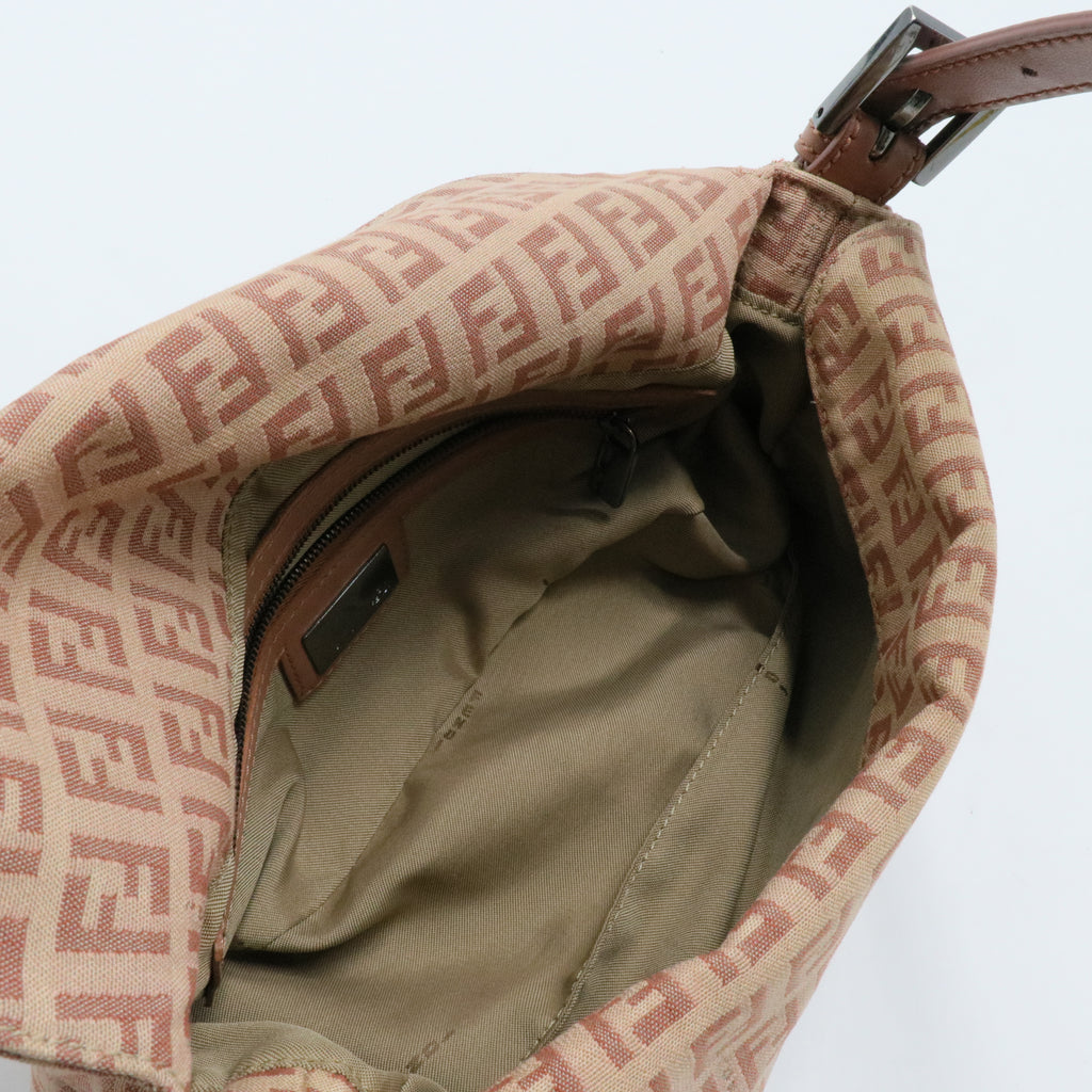 Fendi Pink Zucchino Canvas Double Flap Shoulder Bag Beige