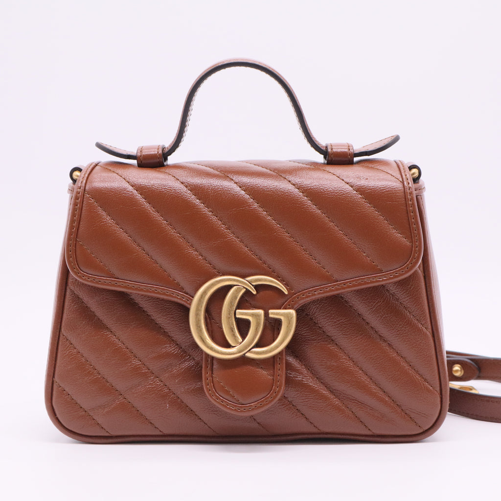 Brown Matelasse Leather Mini GG Marmont Top Handle Bag Twins