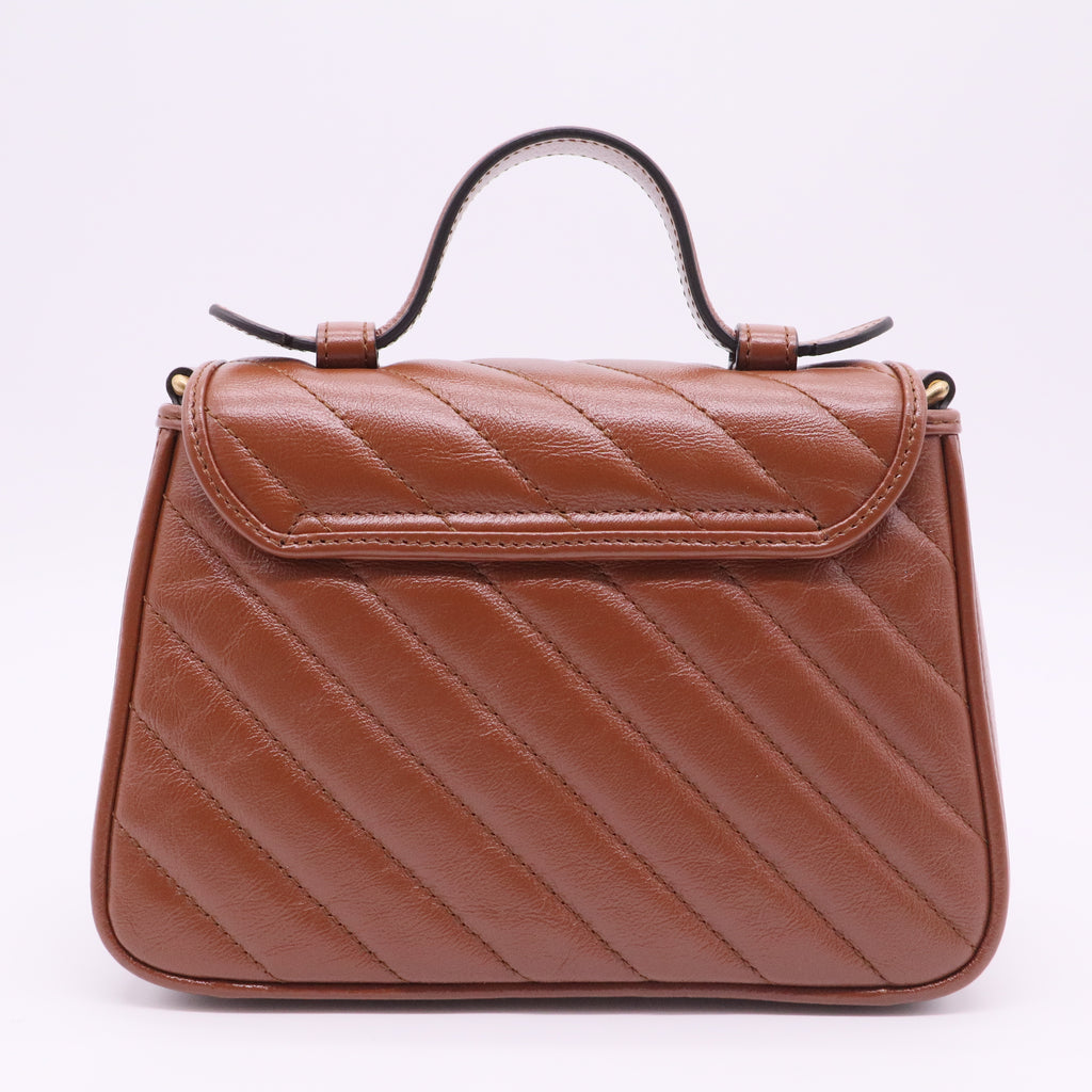 Brown Matelasse Leather Mini GG Marmont Top Handle Bag Twins