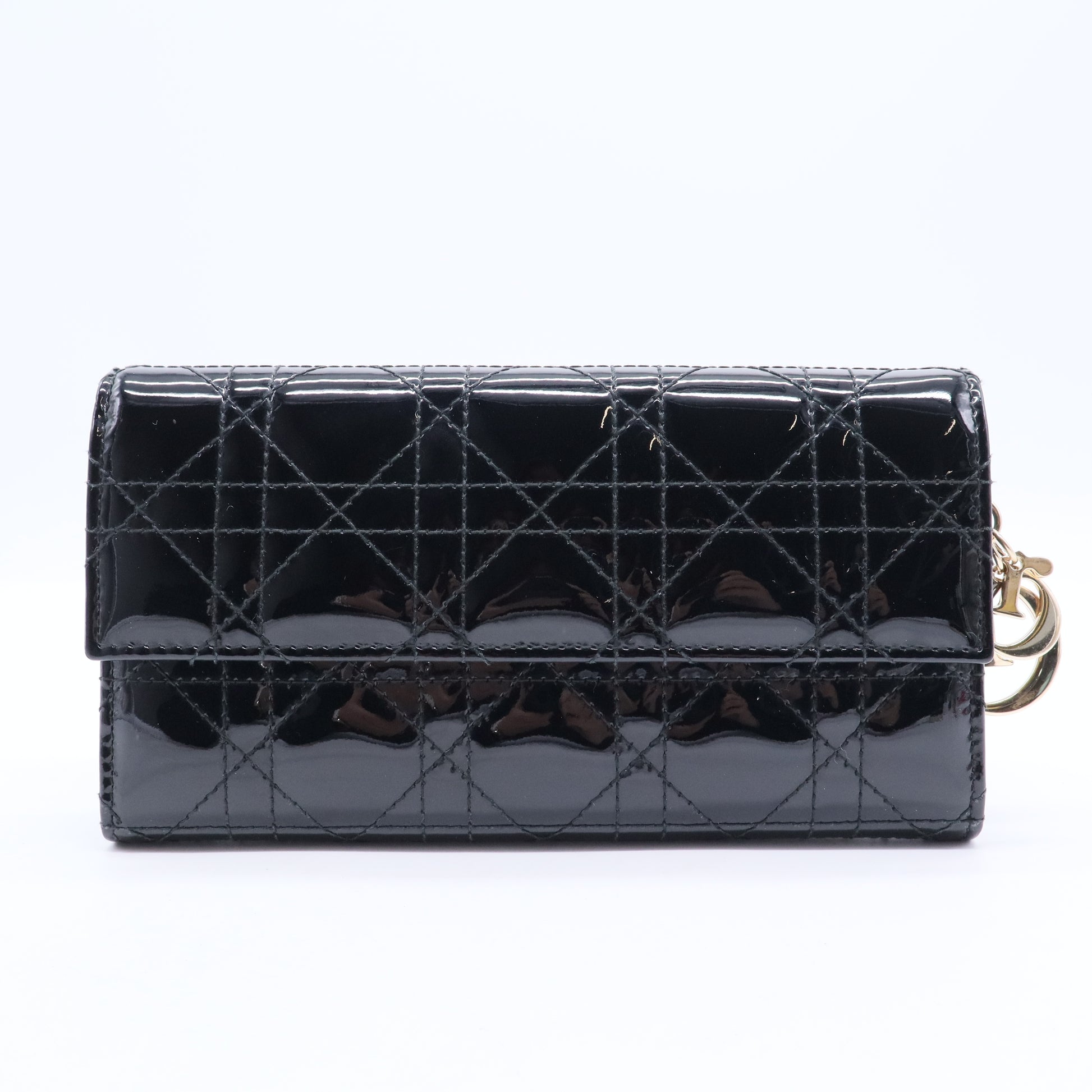 Black Cannage Patent Leather Lady Dior Wallet on Chain