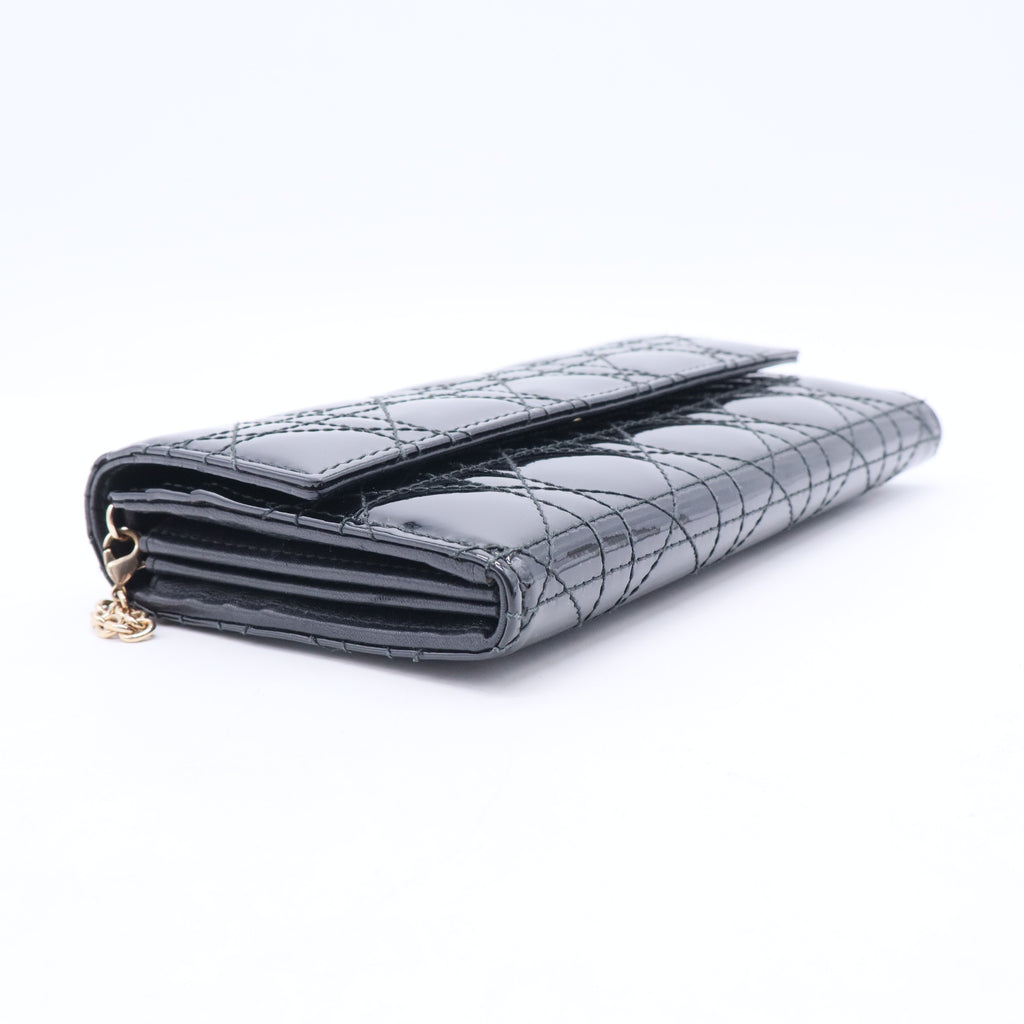 Black Cannage Patent Leather Lady Dior Wallet on Chain