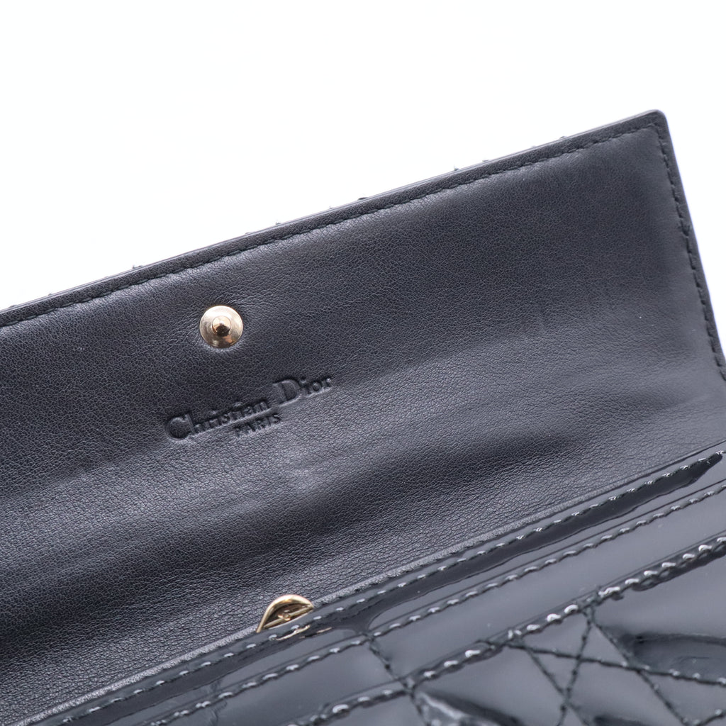Black Cannage Patent Leather Lady Dior Wallet on Chain