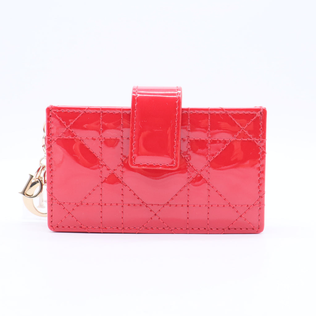 Patent Cannage Lady Dior 5-Gusset Card Holder Rouge Vif
