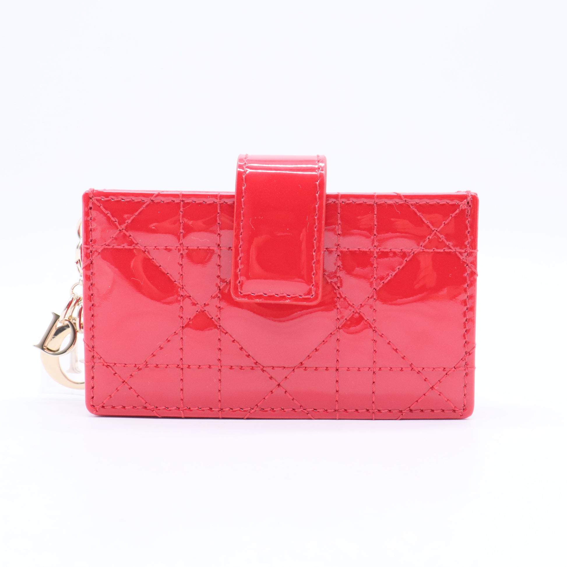 Patent Cannage Lady Dior 5-Gusset Card Holder Rouge Vif