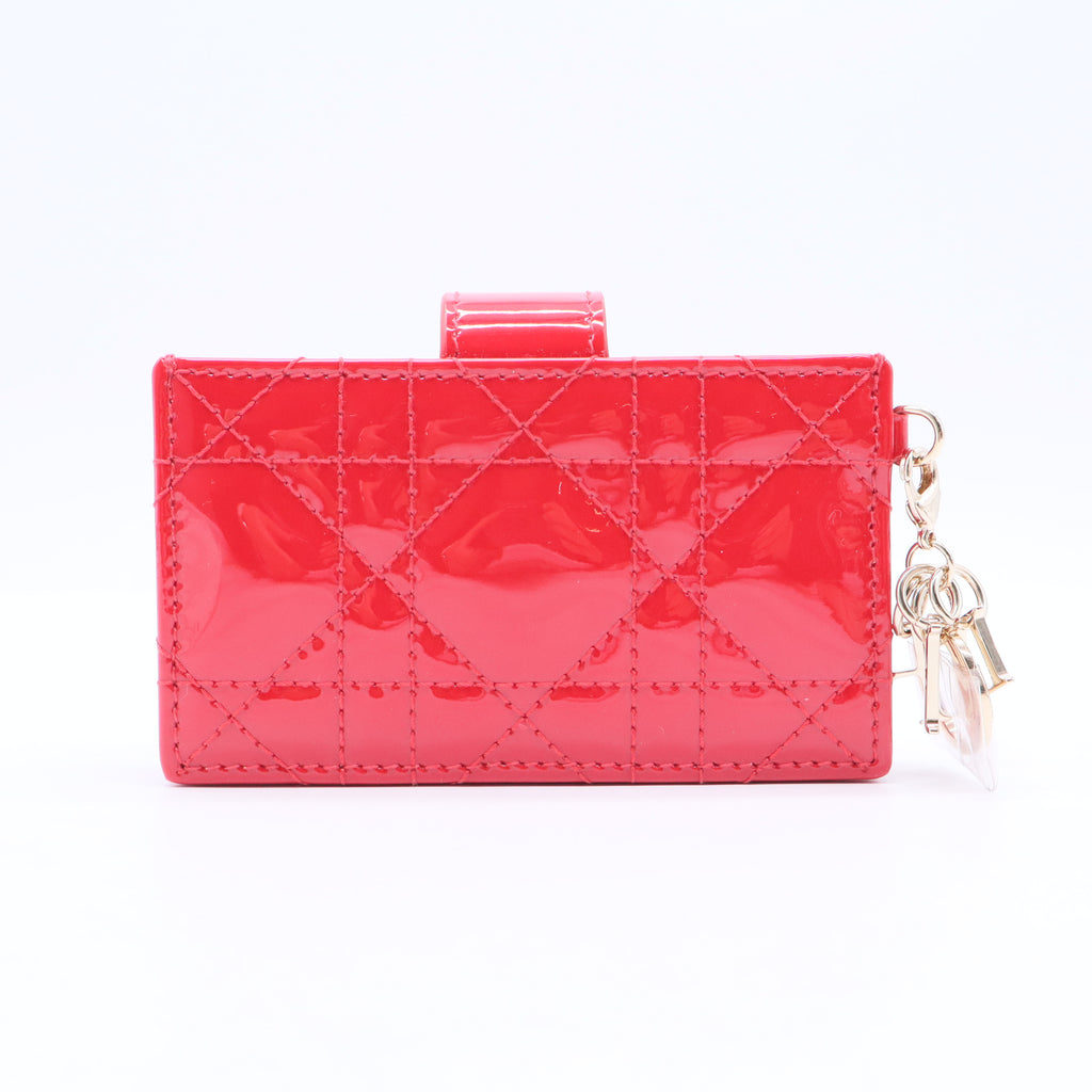 Patent Cannage Lady Dior 5-Gusset Card Holder Rouge Vif