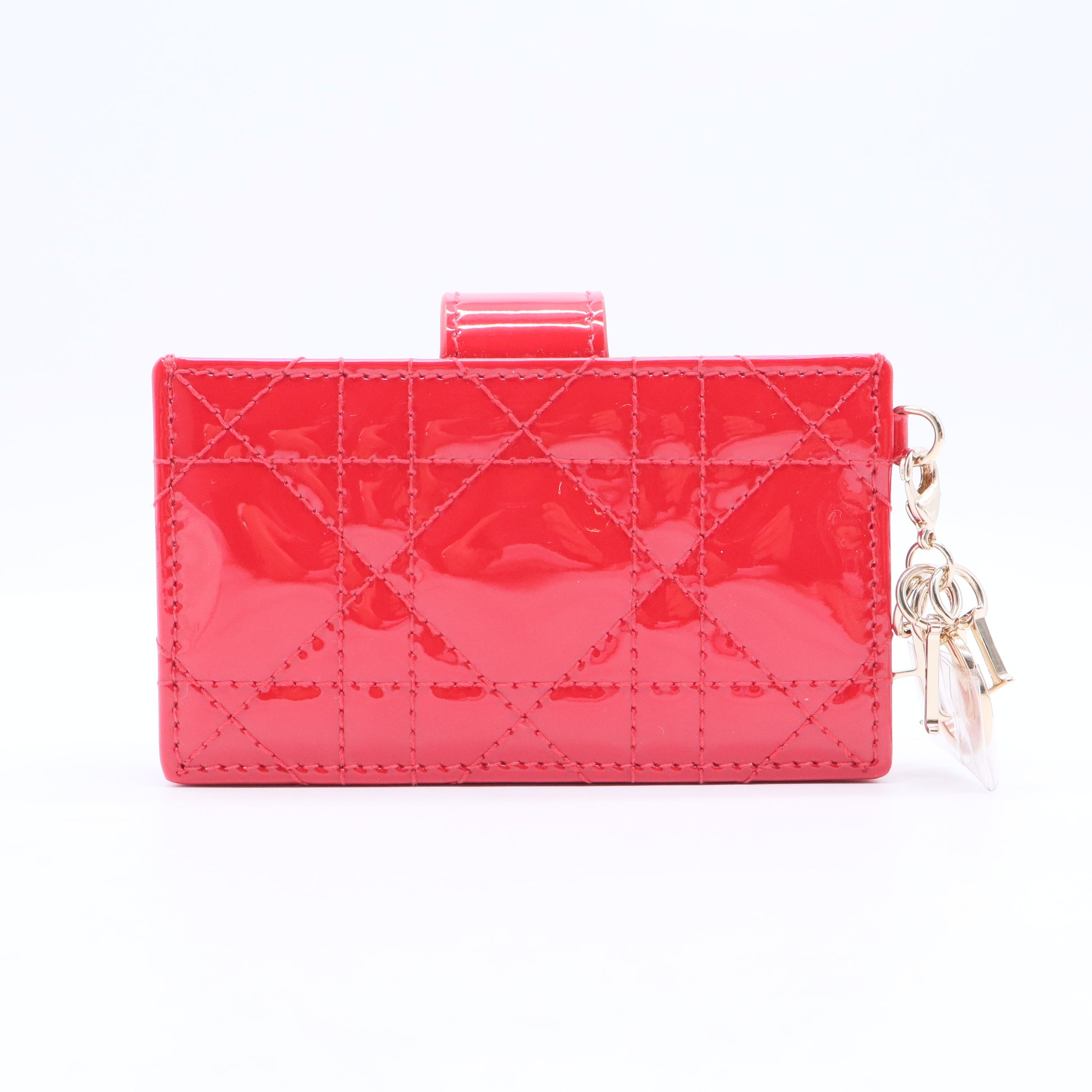 Patent Cannage Lady Dior 5-Gusset Card Holder Rouge Vif