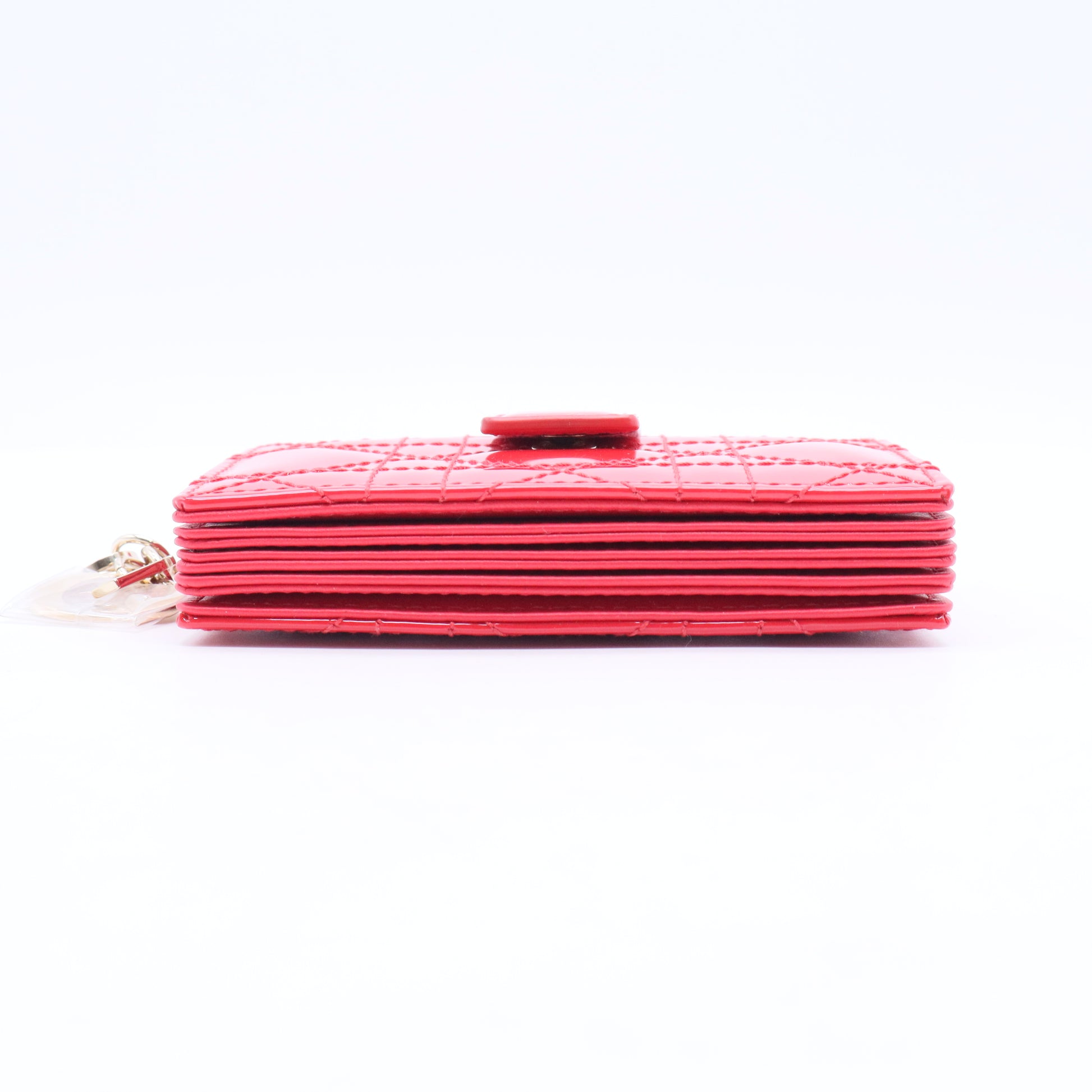 Patent Cannage Lady Dior 5-Gusset Card Holder Rouge Vif