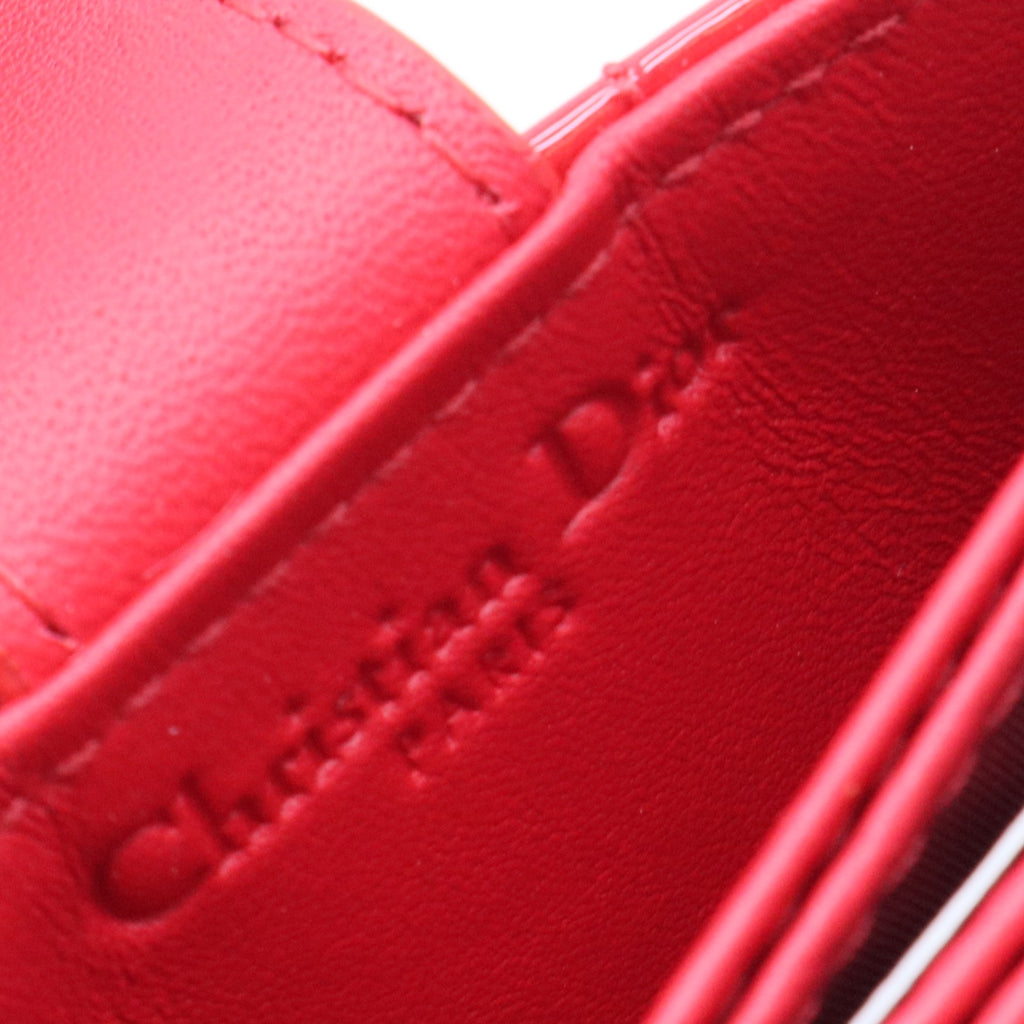 Patent Cannage Lady Dior 5-Gusset Card Holder Rouge Vif