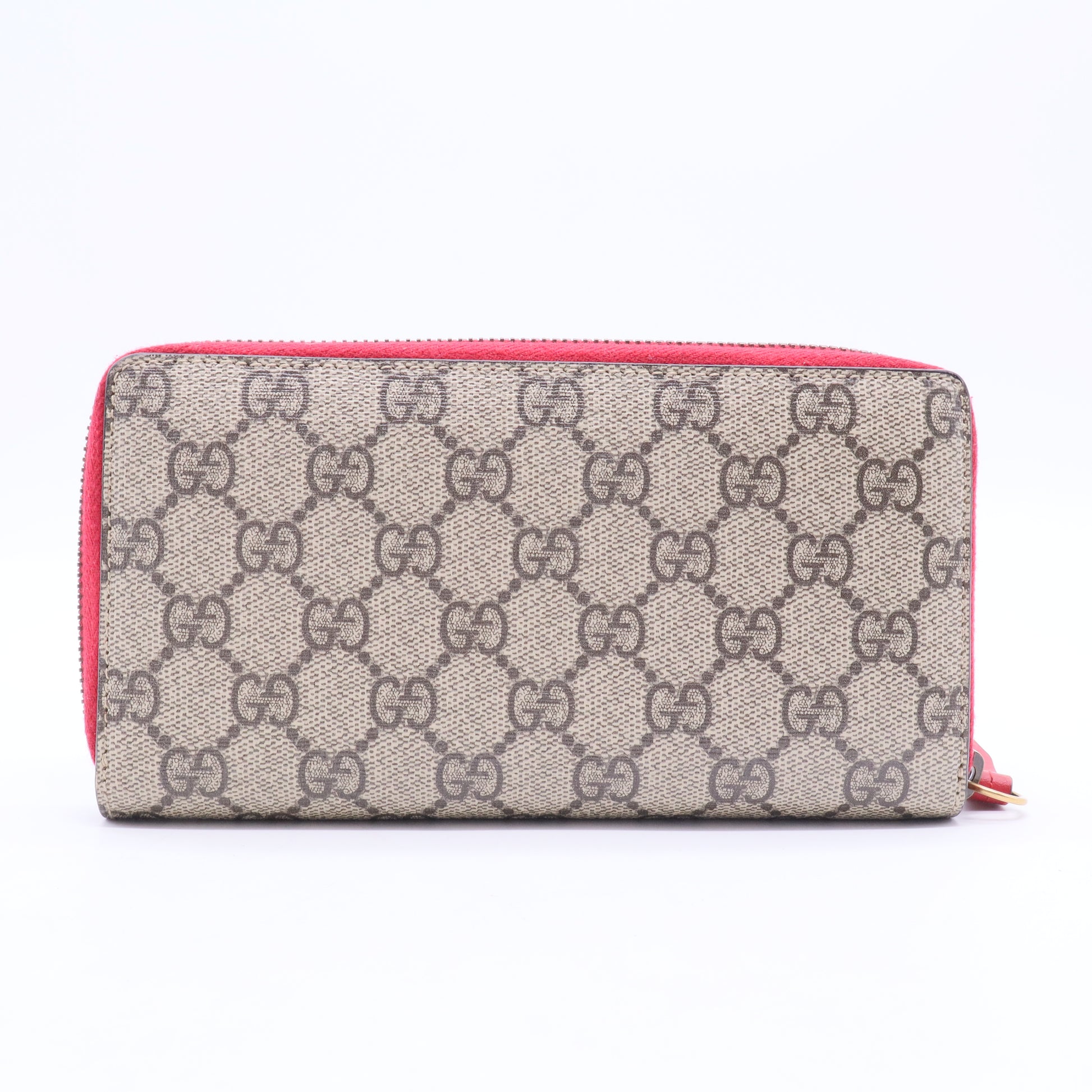 Cherry Leather Long Wallet Zip Canvas Cherrie GG Fruit Italy Beige Red NEW