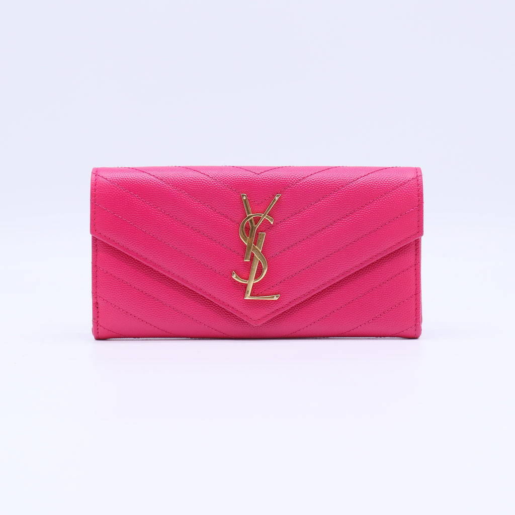 Saint Laurent Monogram Grained Leather Envelope Wallet Pink W21804