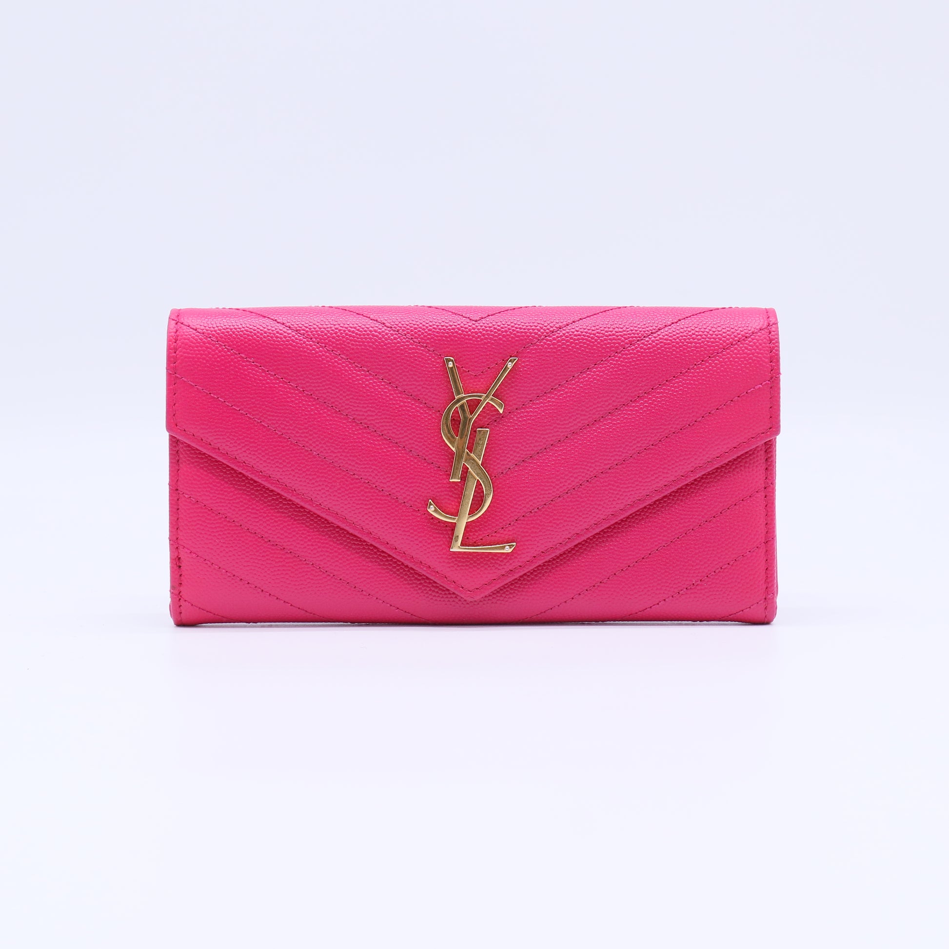 Saint Laurent Monogram Grained Leather Envelope Wallet Pink W21804