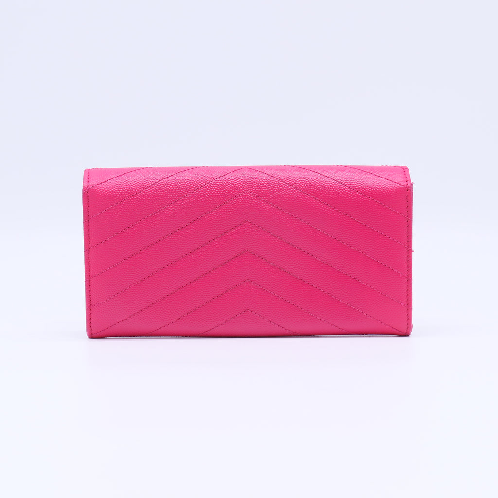 Saint Laurent Monogram Grained Leather Envelope Wallet Pink W21804