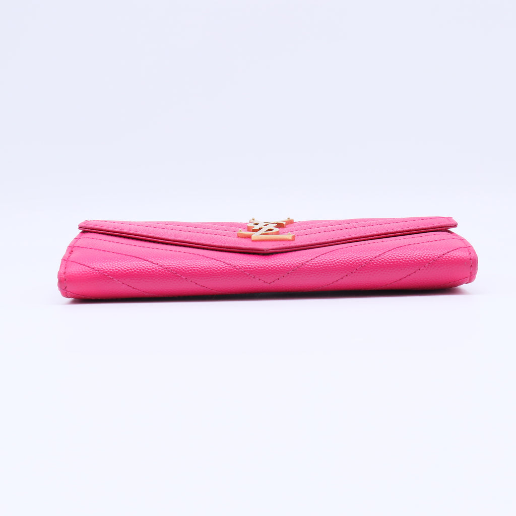 Saint Laurent Monogram Grained Leather Envelope Wallet Pink W21804
