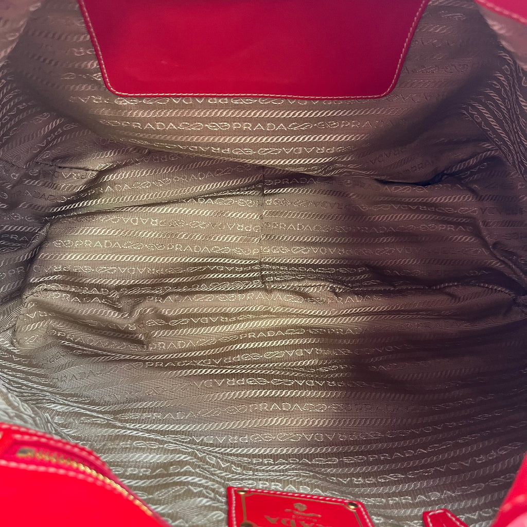 Prada Red Cervo Leather Zip Around Hobo twins