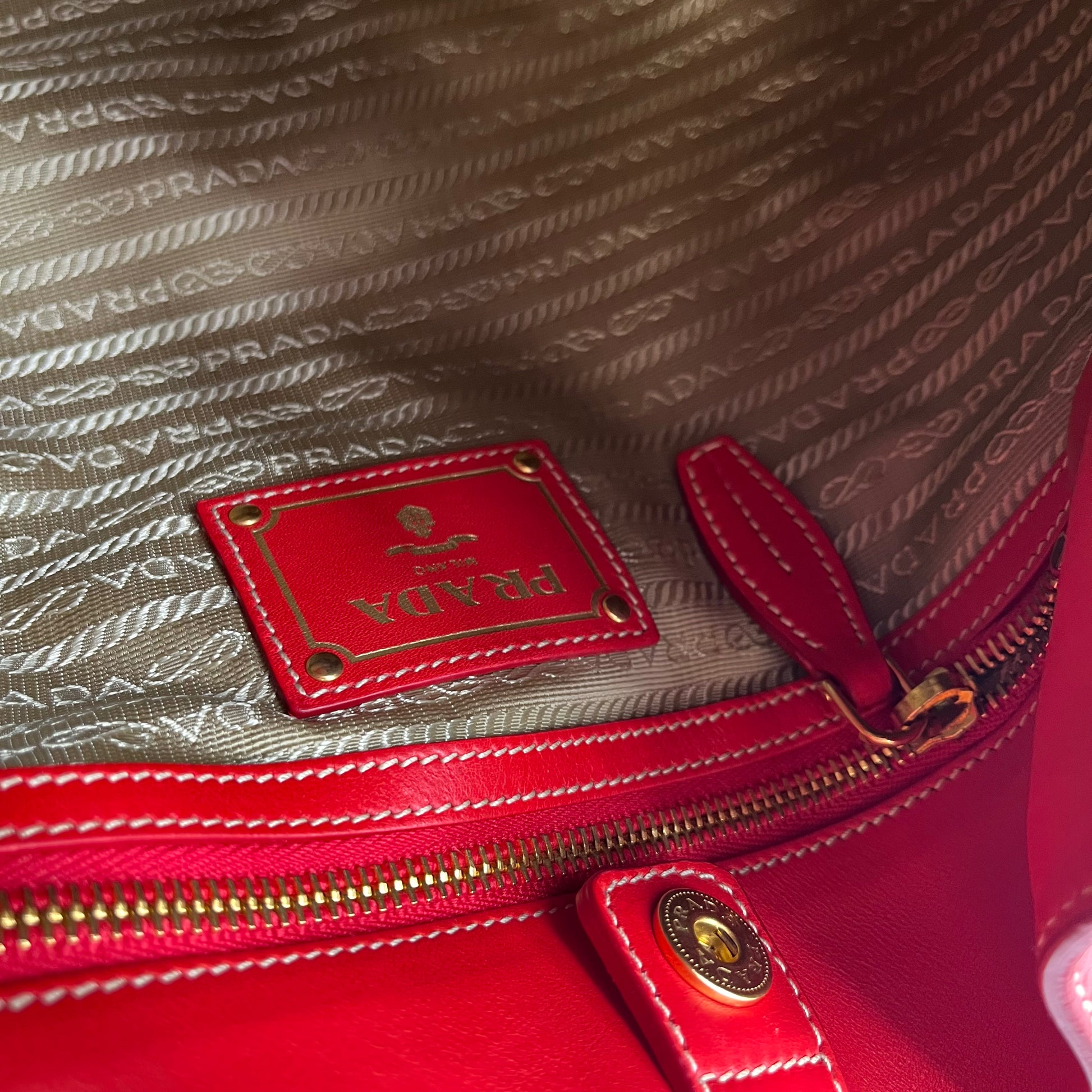 Prada Red Cervo Leather Zip Around Hobo twins