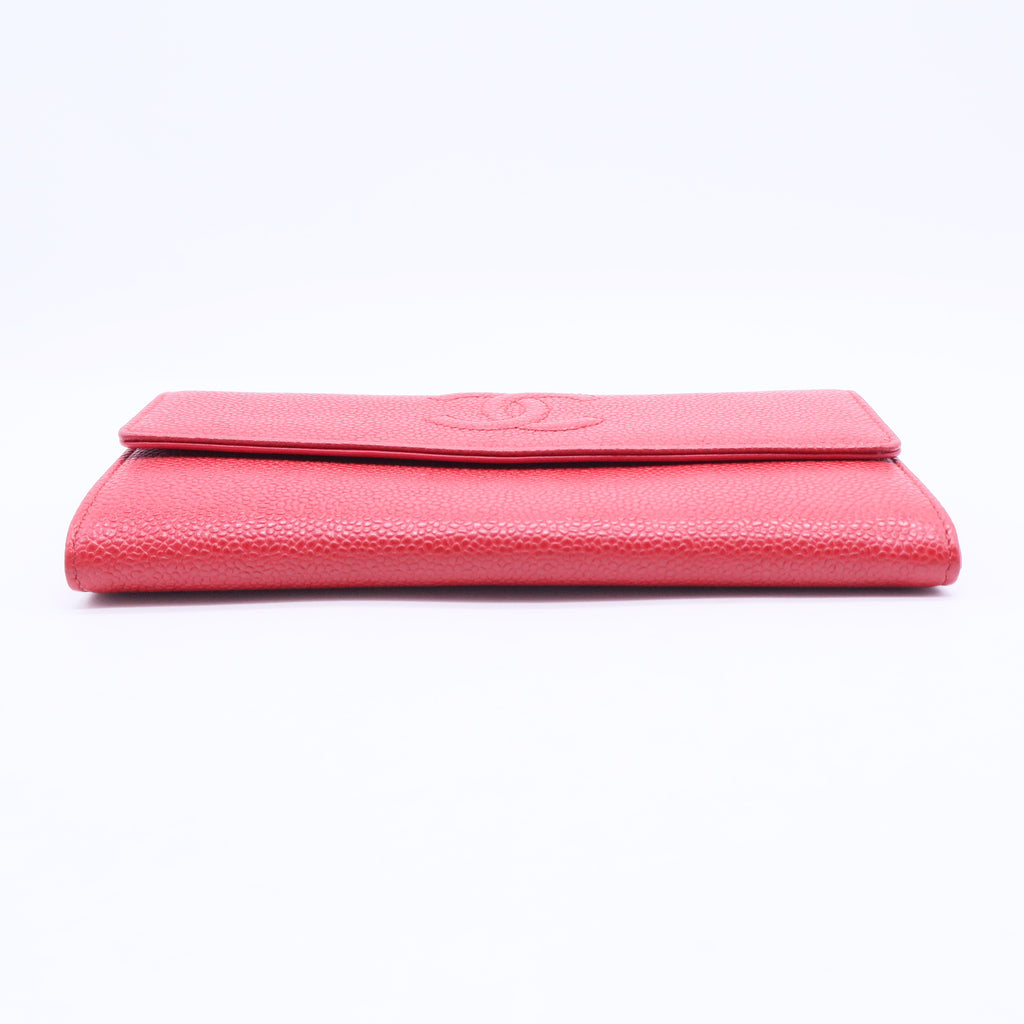 Caviar Timeless CC Large Gusset Flap Wallet Light Red W20439