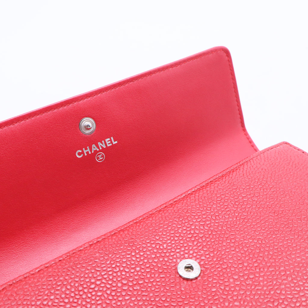 Caviar Timeless CC Large Gusset Flap Wallet Light Red W20439