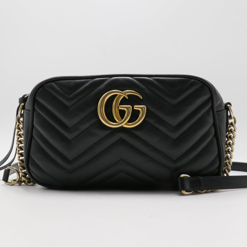 Calfskin Matelasse Small GG Marmont Chain Shoulder Bag Black