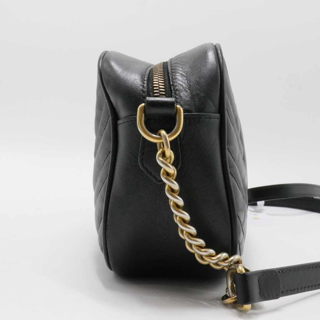 Calfskin Matelasse Small GG Marmont Chain Shoulder Bag Black