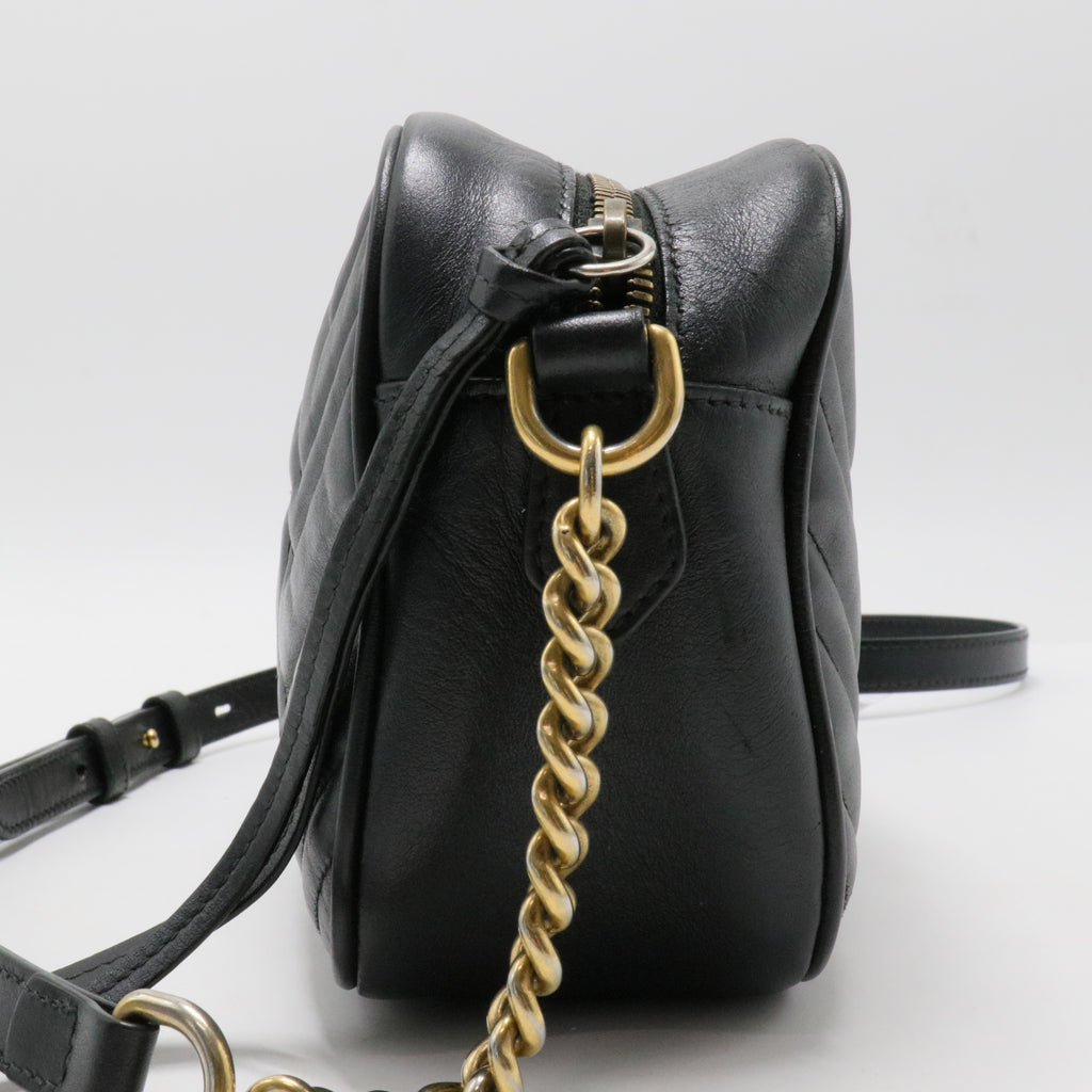 Calfskin Matelasse Small GG Marmont Chain Shoulder Bag Black
