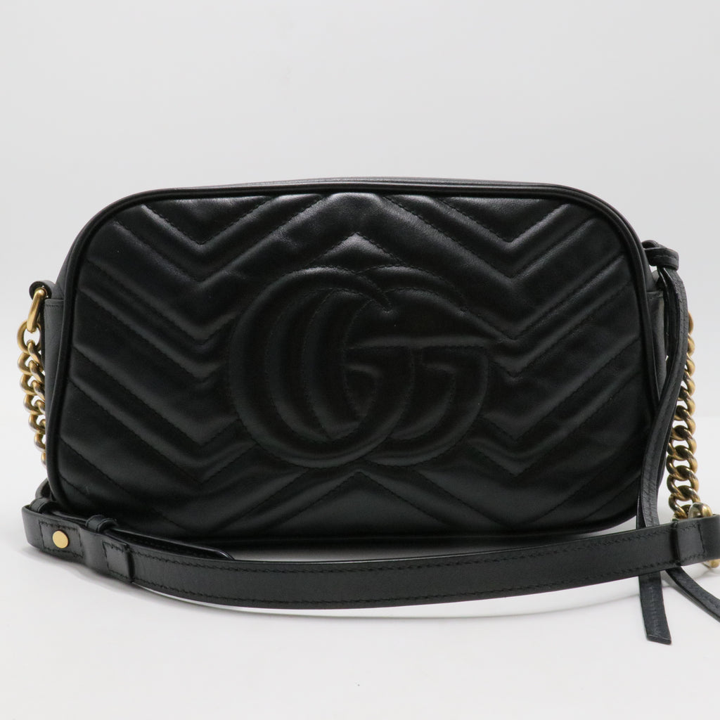 Calfskin Matelasse Small GG Marmont Chain Shoulder Bag Black