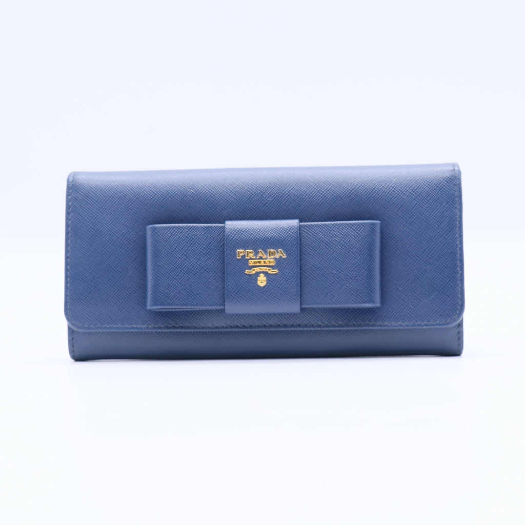 Prada Saffiano Fiocco Bow Continental Wallet Astrale twins W20907