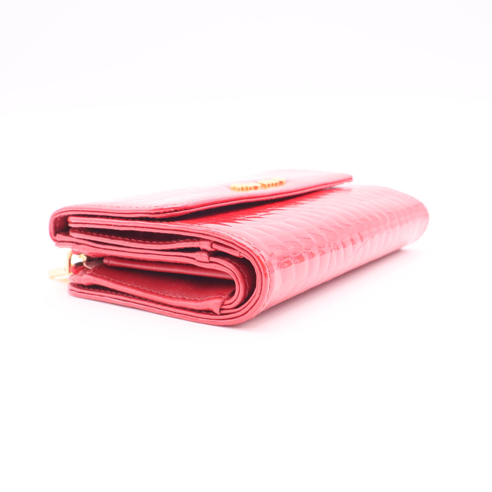 Trifold Flap Wallet Quilted Patent Compact Twins