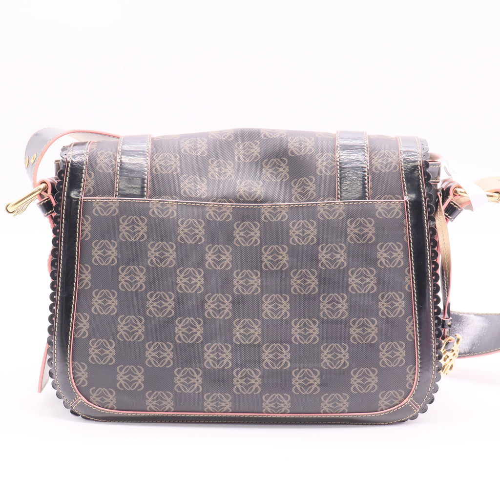 Loewe Anagram Canvas Messenger Bag Brown Leather Trim Gold Hardware Twins