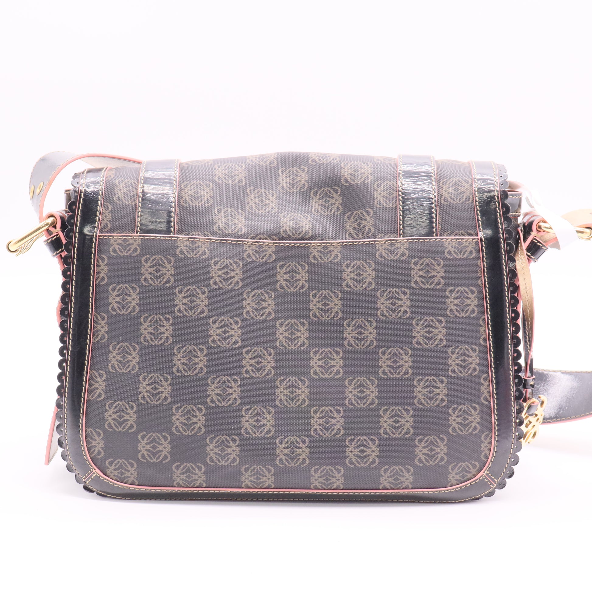 Loewe Anagram Canvas Messenger Bag Brown Leather Trim Gold Hardware Twins