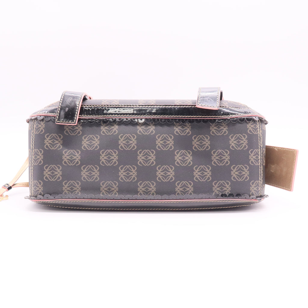 Loewe Anagram Canvas Messenger Bag Brown Leather Trim Gold Hardware Twins