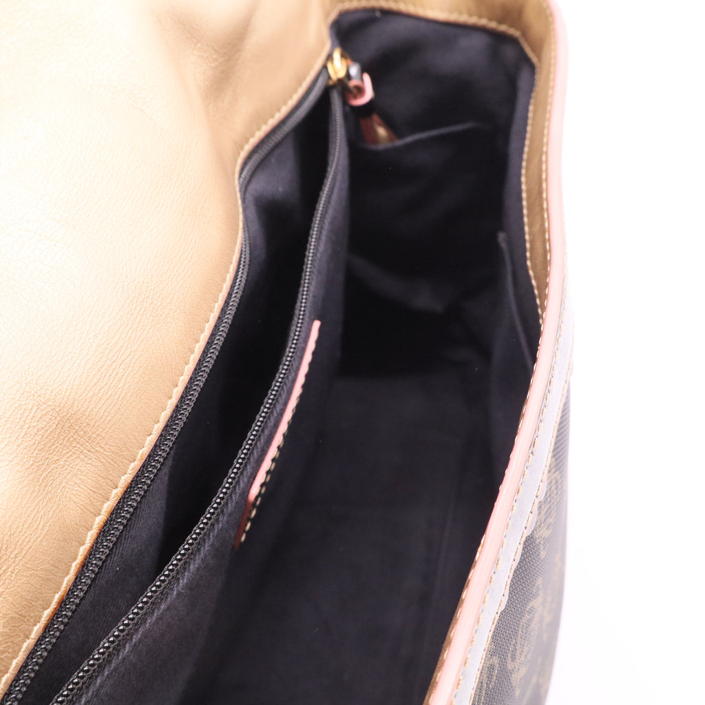 Loewe Anagram Canvas Messenger Bag Brown Leather Trim Gold Hardware Twins