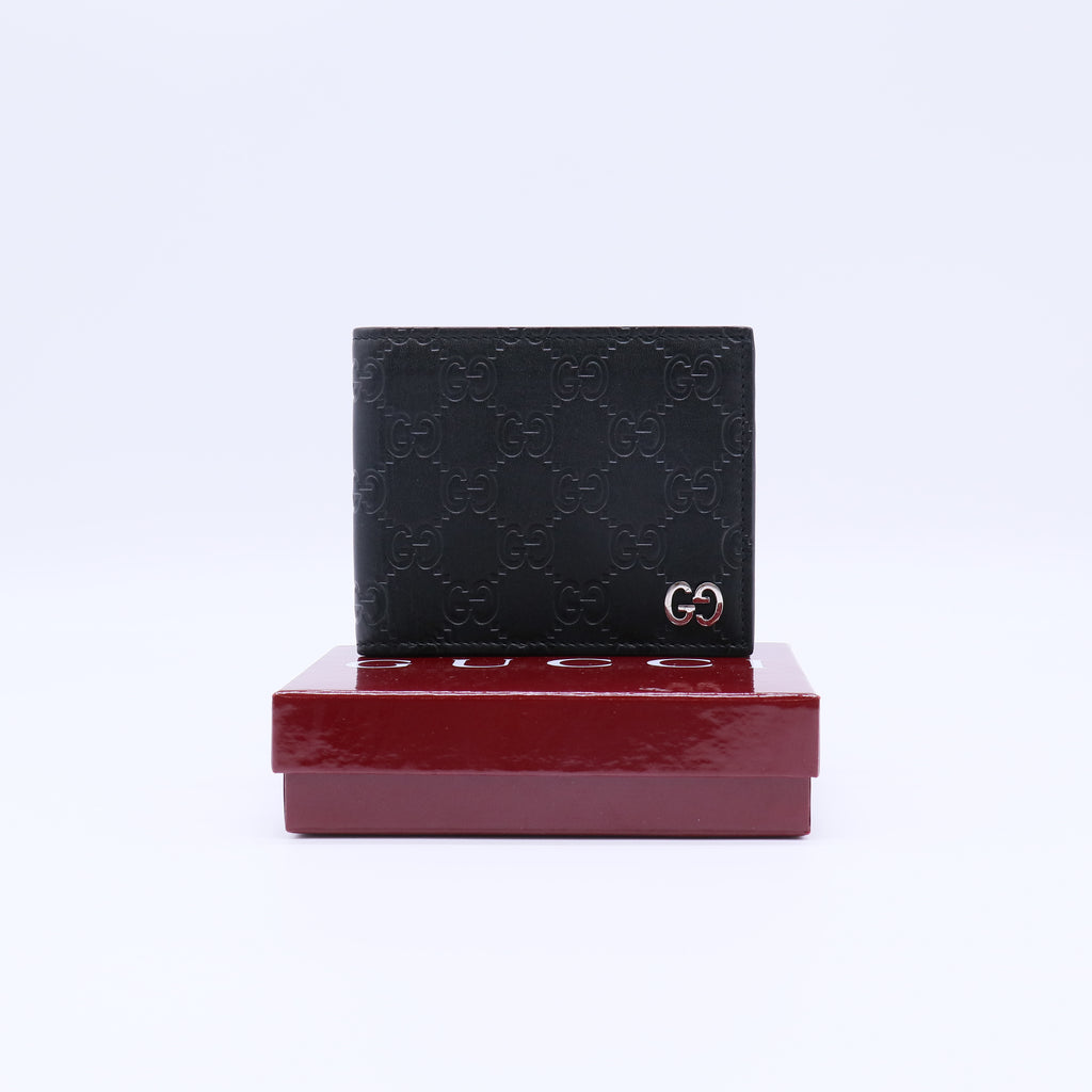 Gucci Signature Leather Bi-Fold Wallet with Metal GG W21815