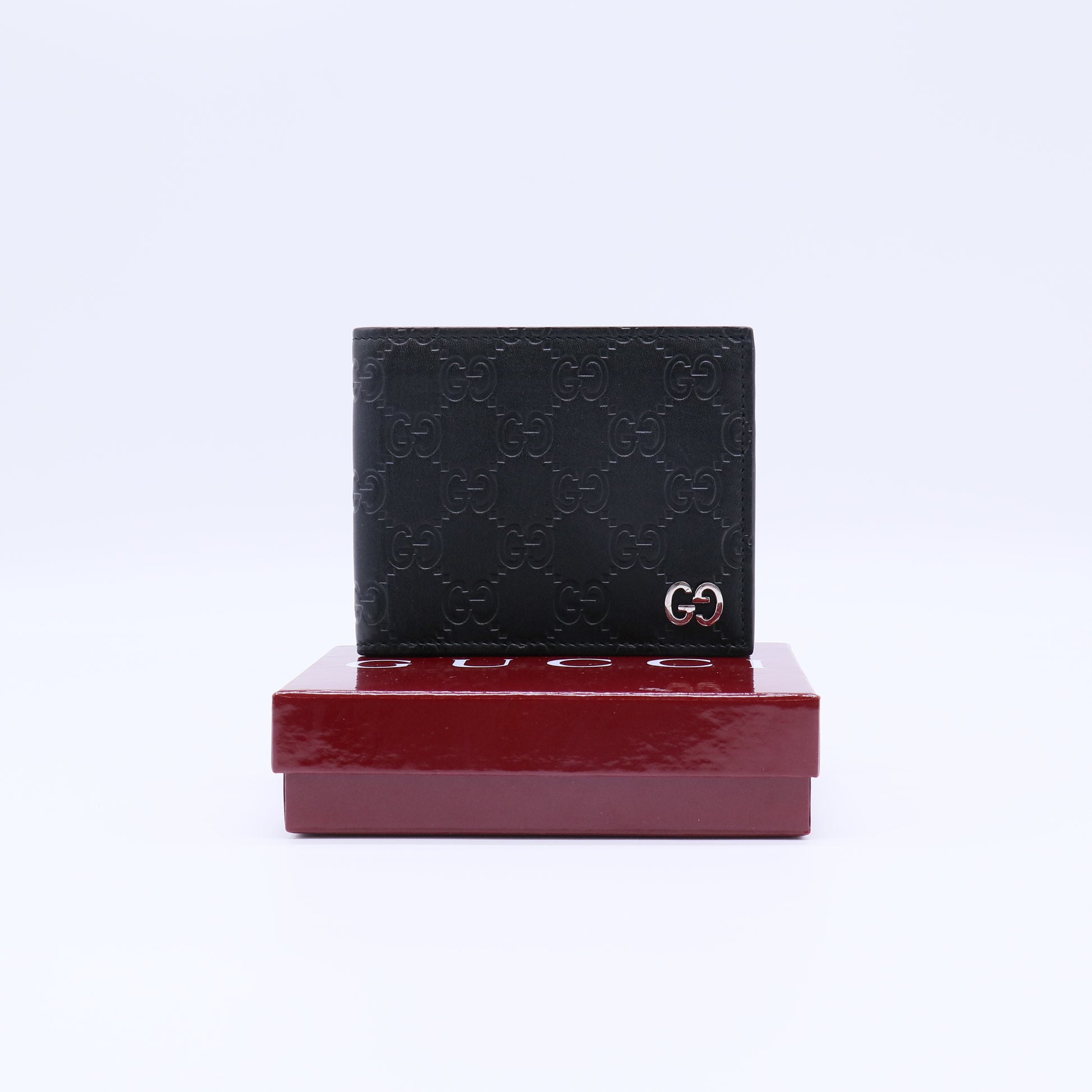 Gucci Signature Leather Bi-Fold Wallet with Metal GG W21815