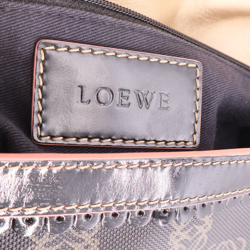 Loewe Anagram Canvas Messenger Bag Brown Leather Trim Gold Hardware Twins