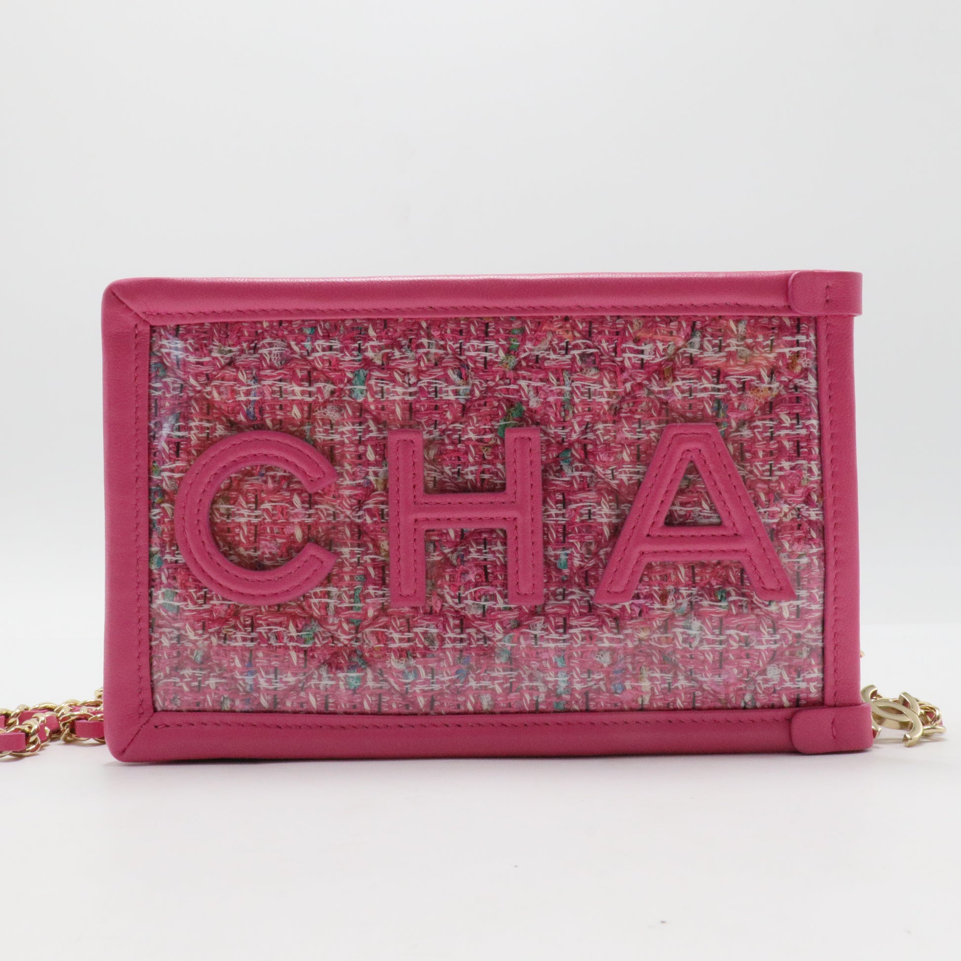 Tweed PVC Lambskin Key Pouch Pink