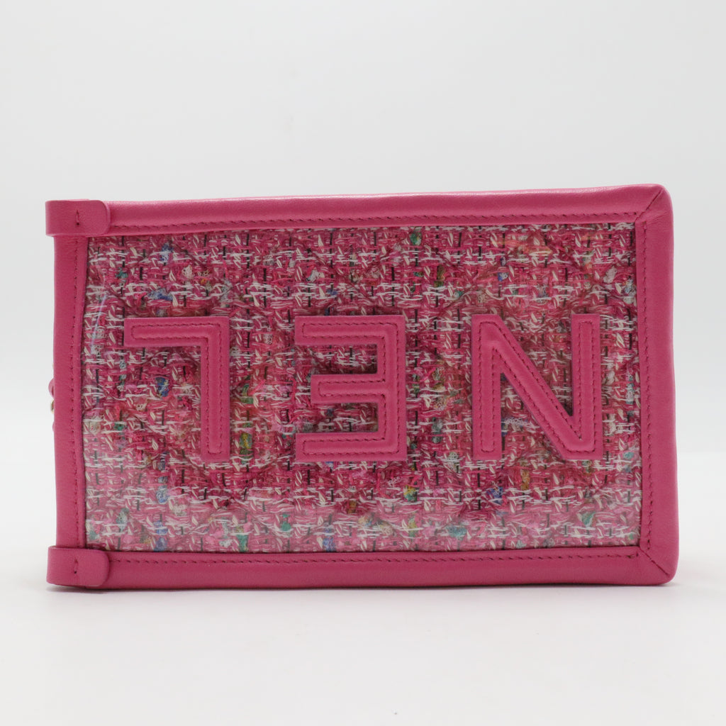 Tweed PVC Lambskin Key Pouch Pink