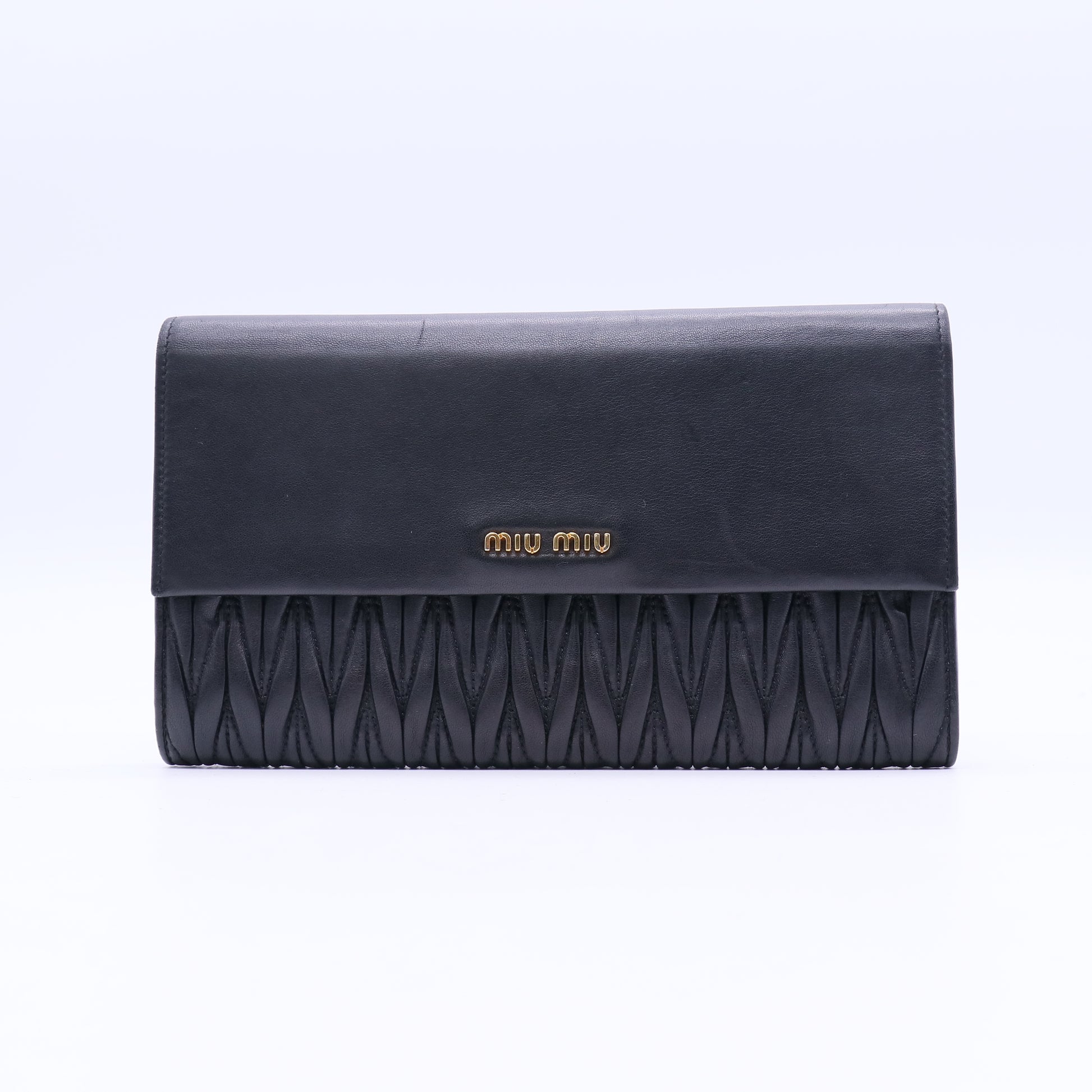 Miu Miu Black Matelasse Leather Flap Clutch/Wallet  twins W20911