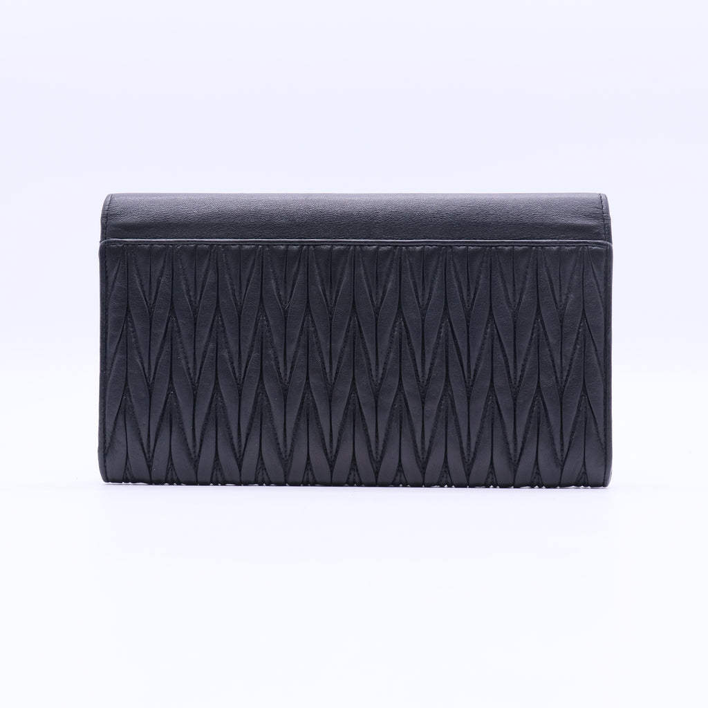 Miu Miu Black Matelasse Leather Flap Clutch/Wallet  twins W20911