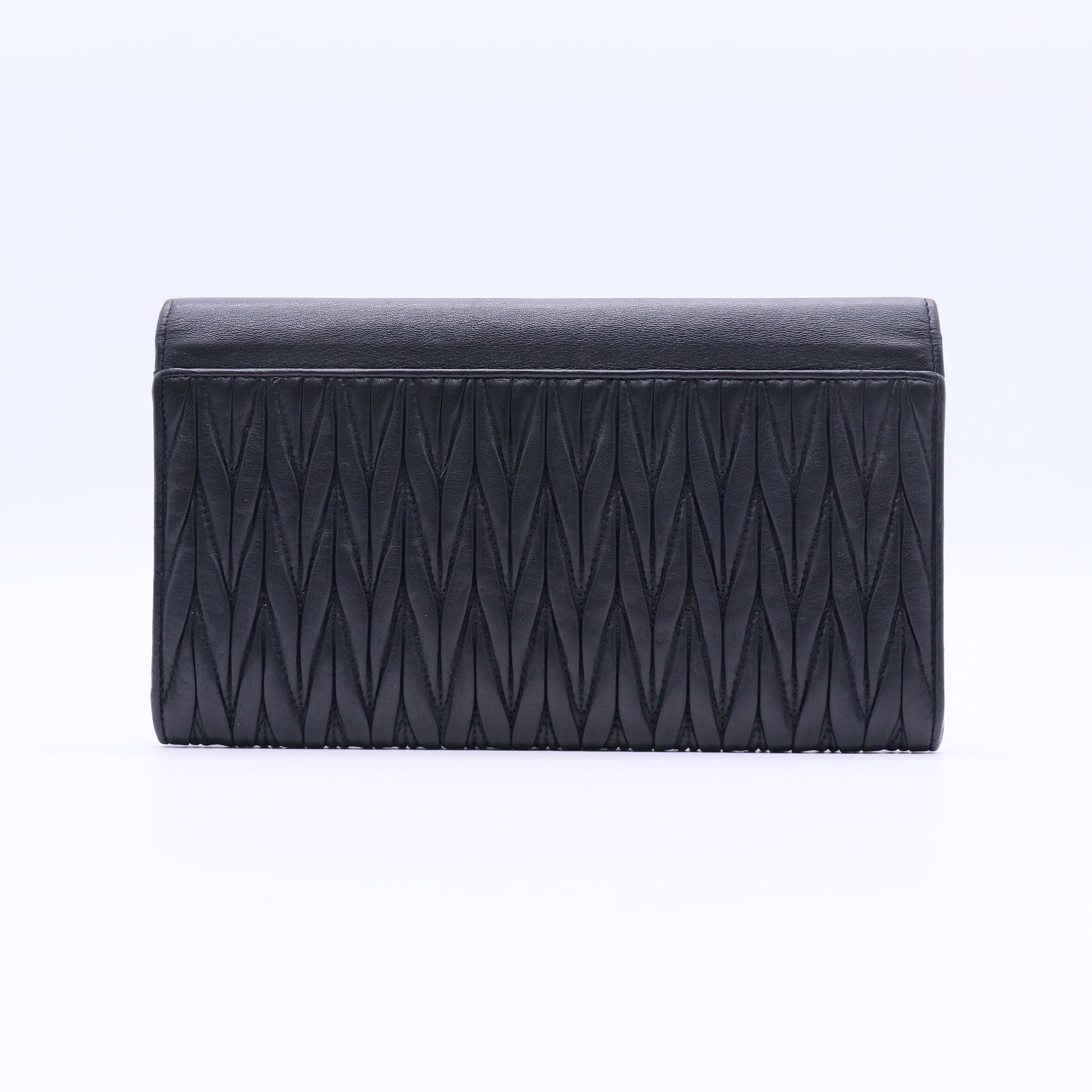Miu Miu Black Matelasse Leather Flap Clutch/Wallet  twins W20911
