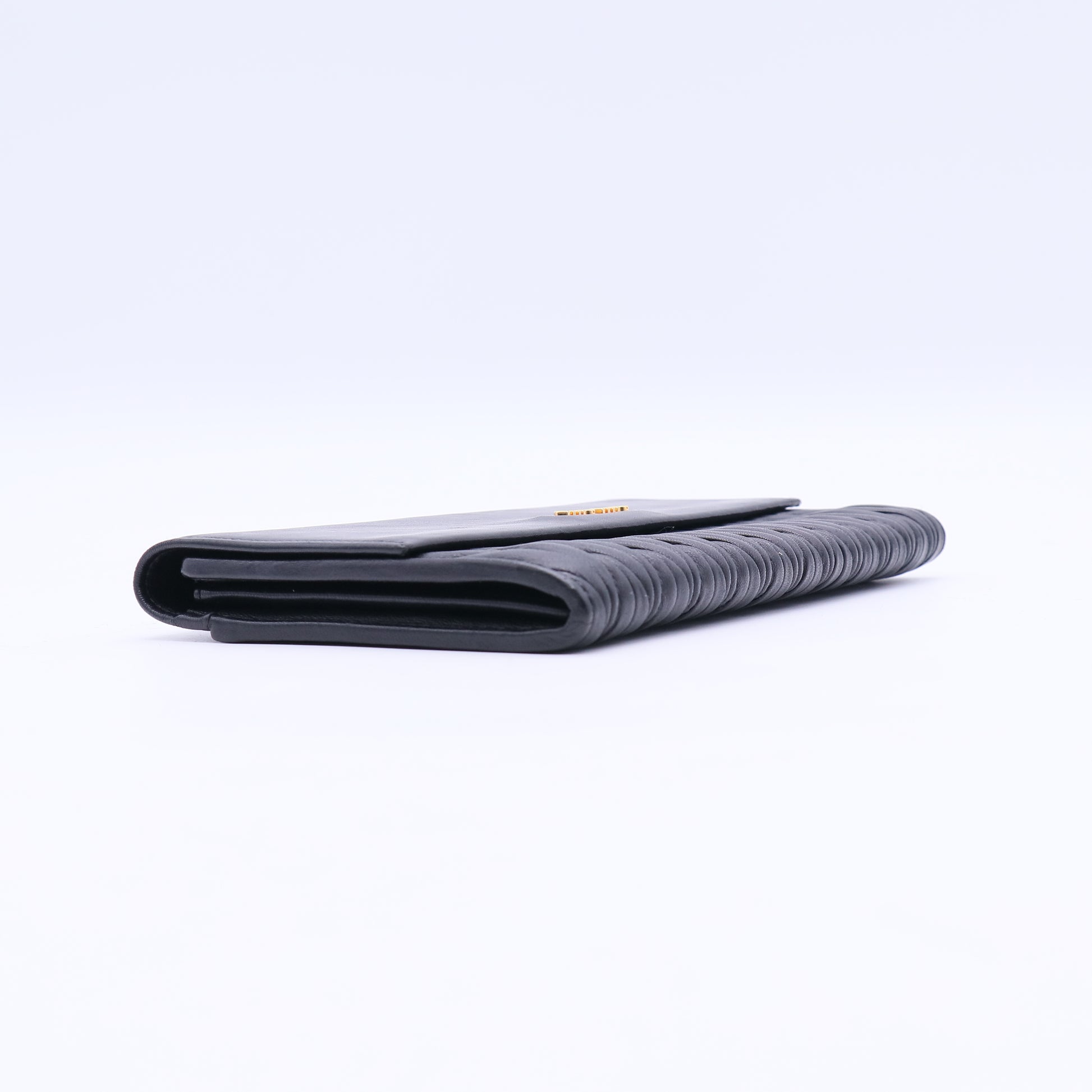 Miu Miu Black Matelasse Leather Flap Clutch/Wallet  twins W20911
