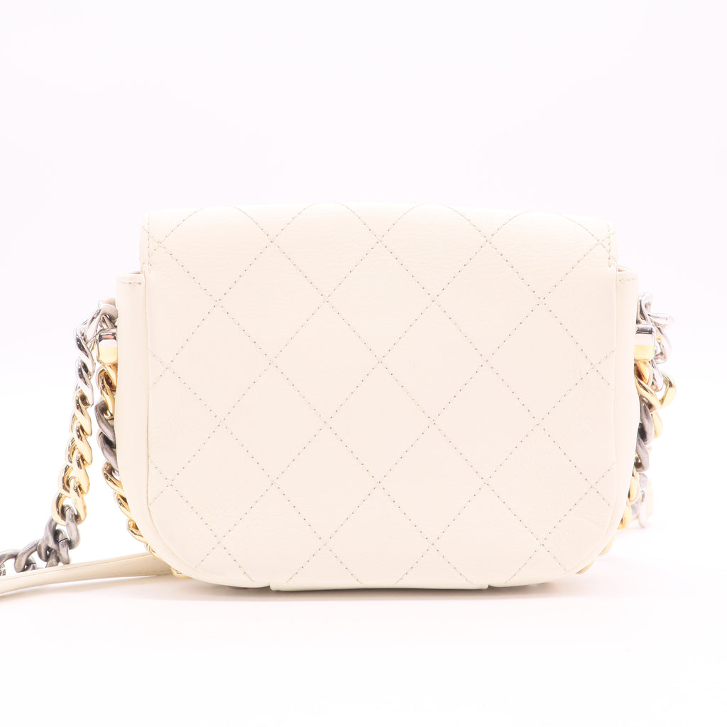 Chanel Small Classic Flap Bag White Quilted Lambskin Mixed Metal Chain Twins