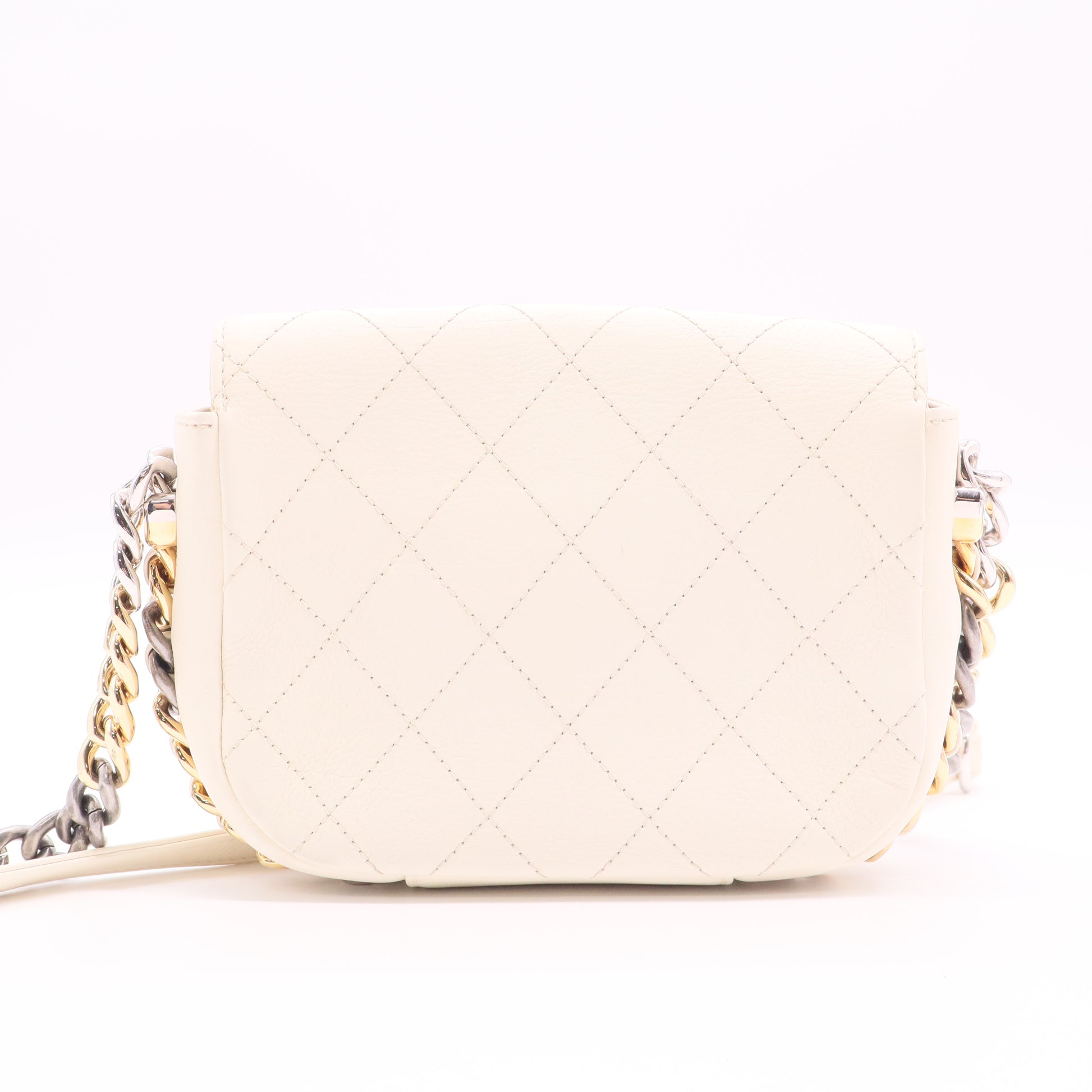Chanel Small Classic Flap Bag White Quilted Lambskin Mixed Metal Chain Twins