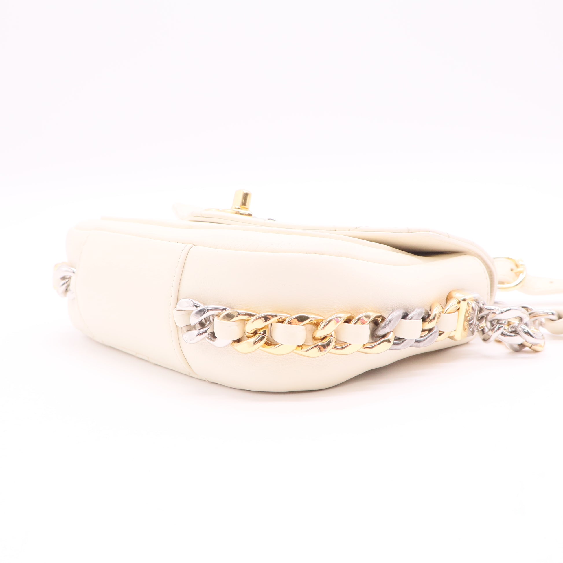 Chanel Small Classic Flap Bag White Quilted Lambskin Mixed Metal Chain Twins